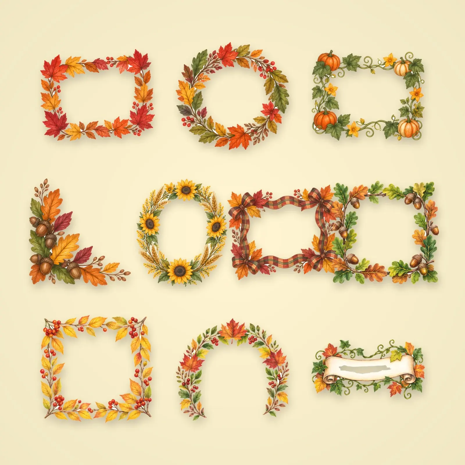 Autumn Leaf Frames and Borders Clip Art – 10 Colored Pencil Blank Frames preview