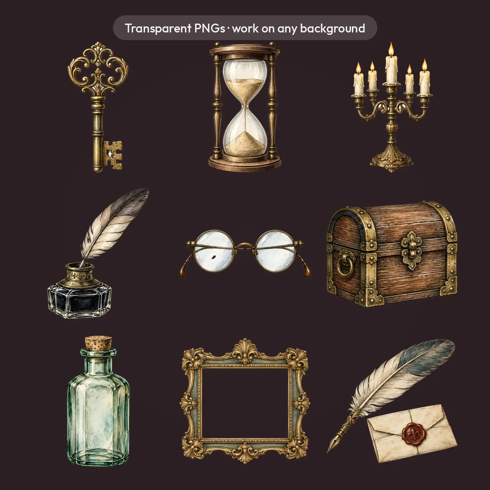 Gothic Curiosities Clip Art – 16 Vintage Engraved Antique Objects, preview 4 of 4