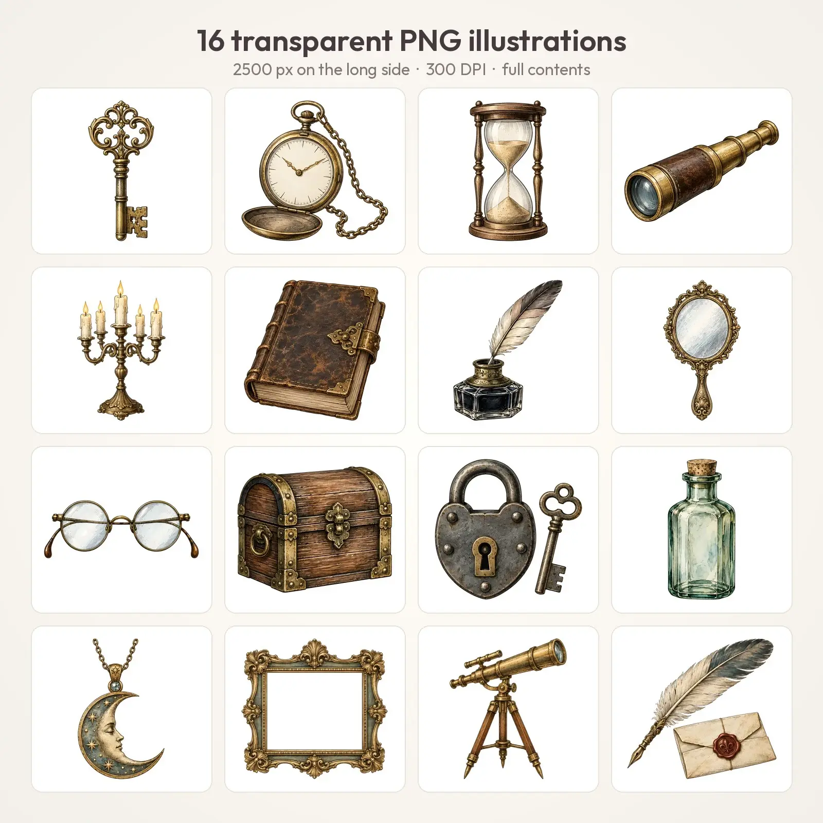 Gothic Curiosities Clip Art – 16 Vintage Engraved Antique Objects, preview 2 of 4