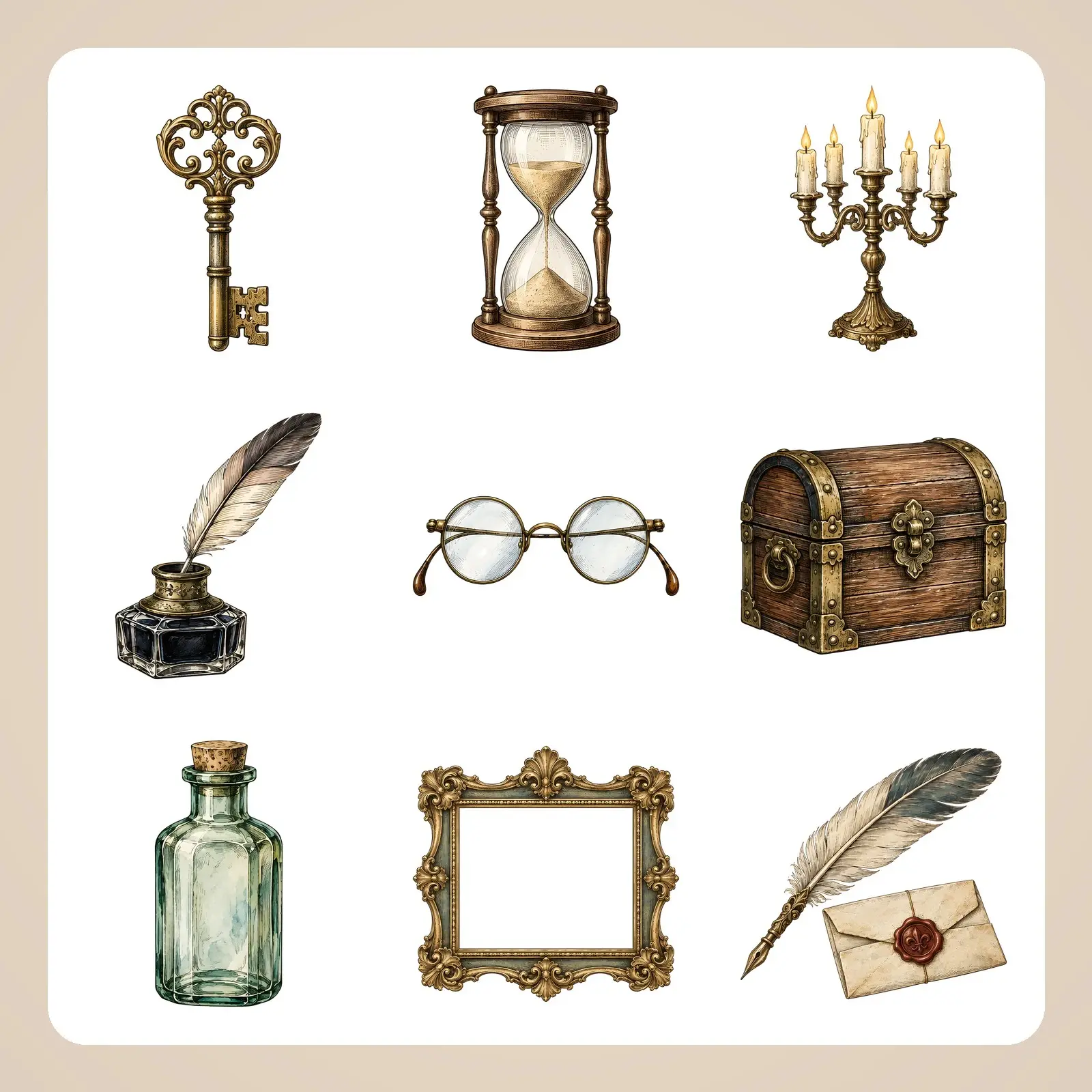 Gothic Curiosities Clip Art – 16 Vintage Engraved Antique Objects, preview 1 of 4