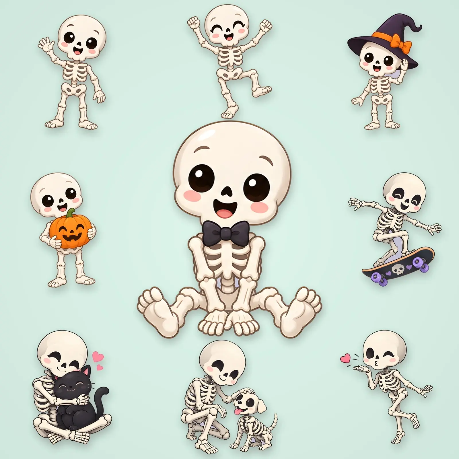 Friendly Skeleton Kids Clip Art – 10 Cute Flat Skeleton PNGs preview