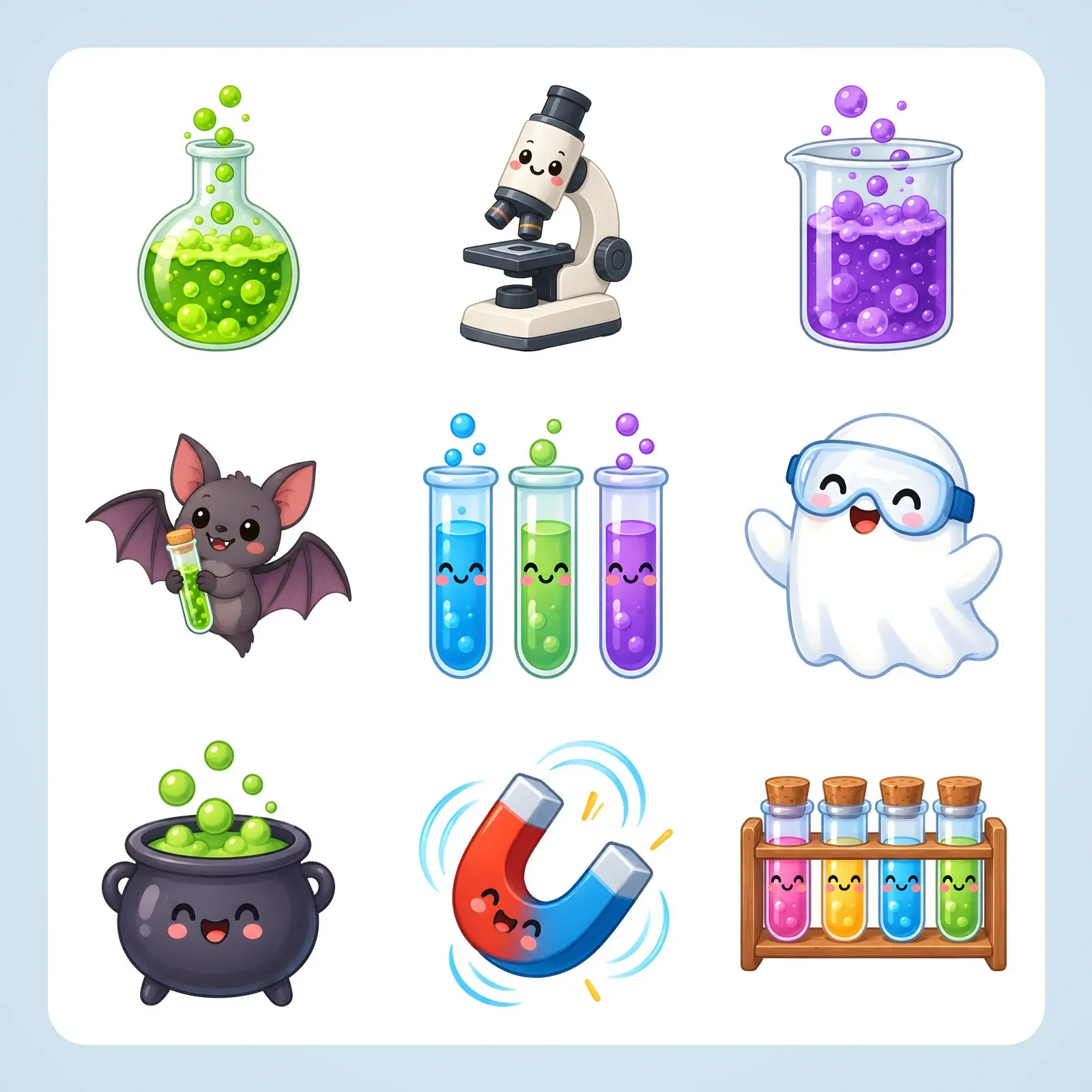 Spooky Science Clip Art – 12 Flat Cute Classroom Experiment Illustrations preview