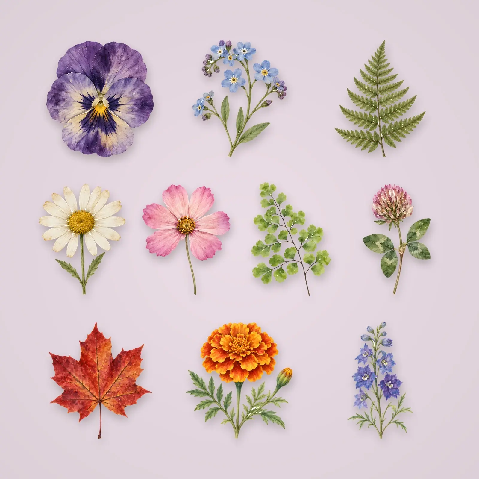 Witchy Pressed Flowers Clip Art – 16 Watercolor Dried Blooms preview