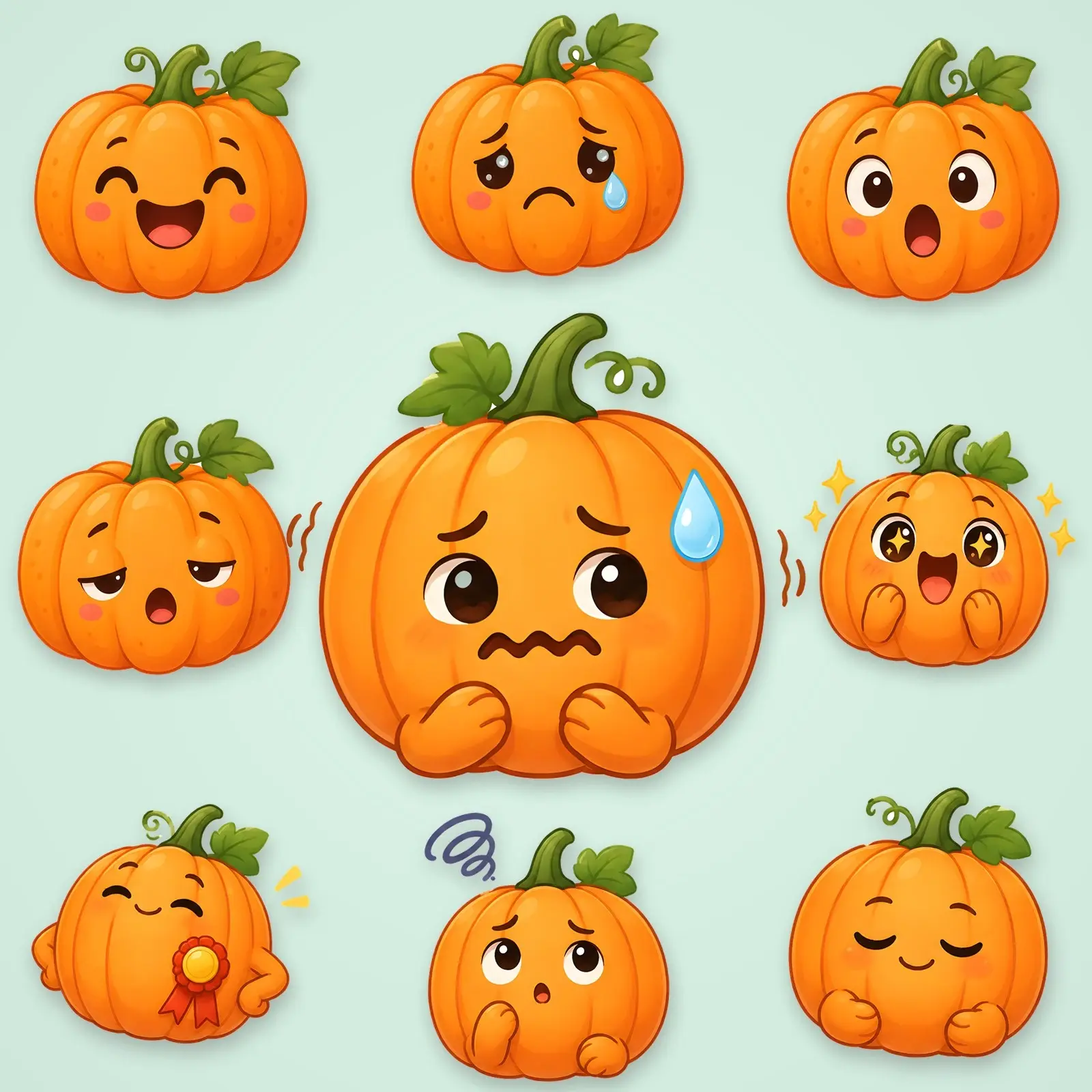 Pumpkin Feelings Faces Clip Art – 12 Flat Cute Emotion Pumpkins, preview 1 of 4