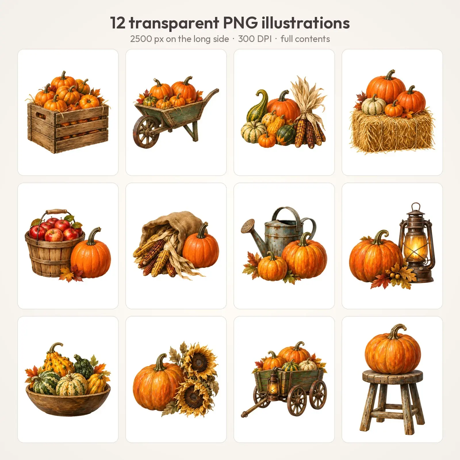Vintage Pumpkin Still Life Clip Art – 12 Oil Painted Harvest Compositions, preview 2 of 4