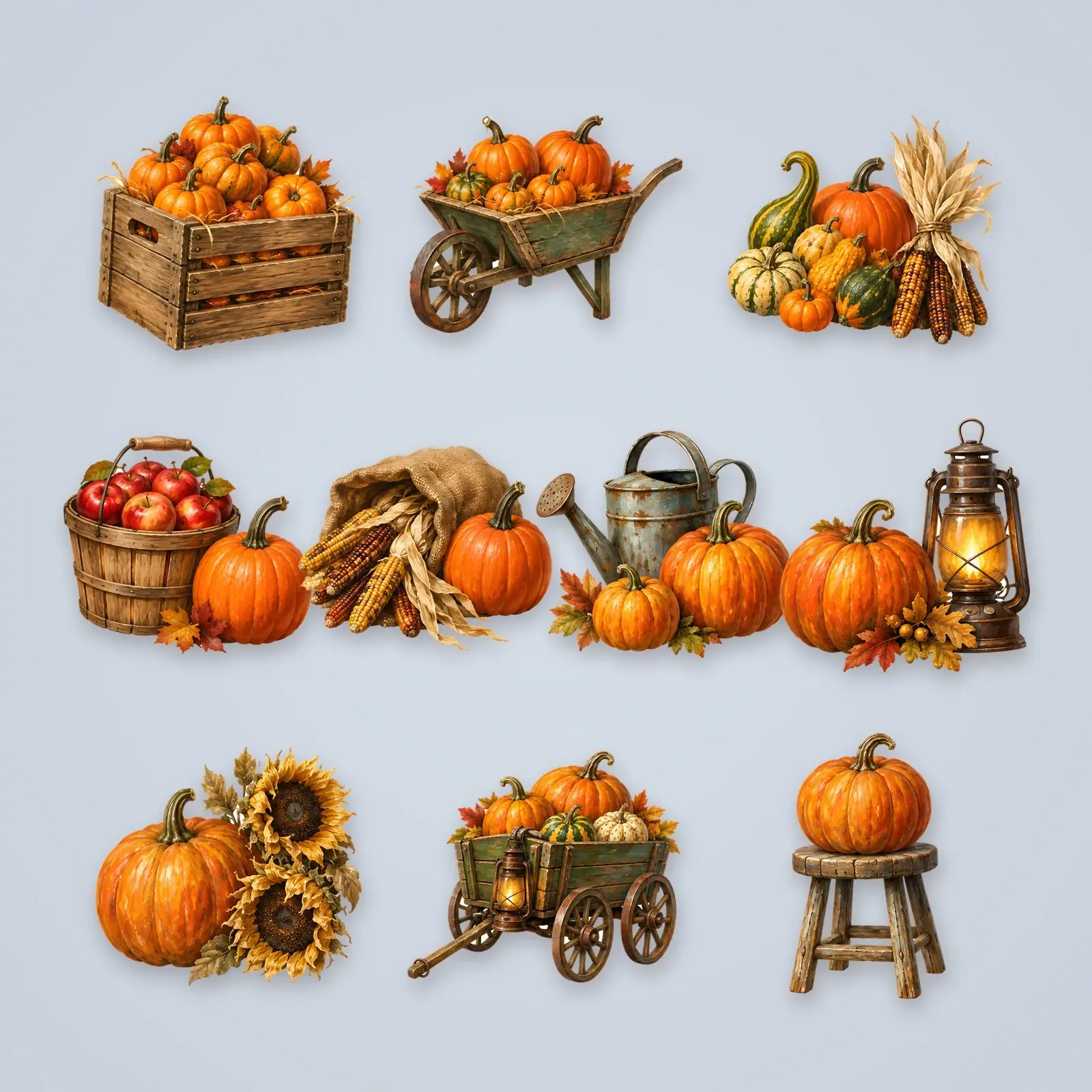 Vintage Pumpkin Still Life Clip Art – 12 Oil Painted Harvest Compositions preview