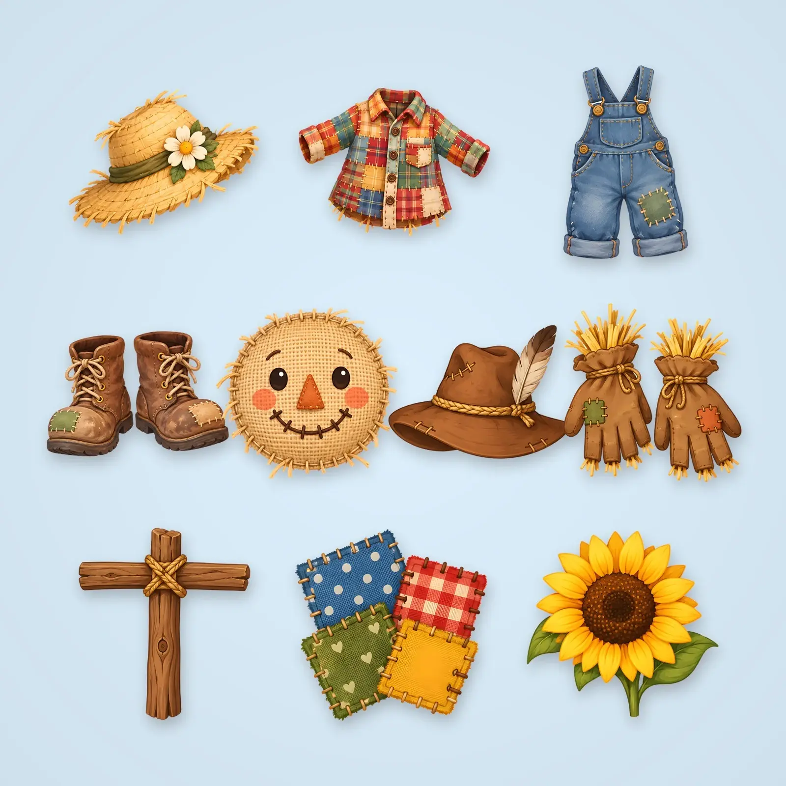 Build a Scarecrow Pieces Clip Art – 12 Flat Cut-and-Paste Craft Parts preview