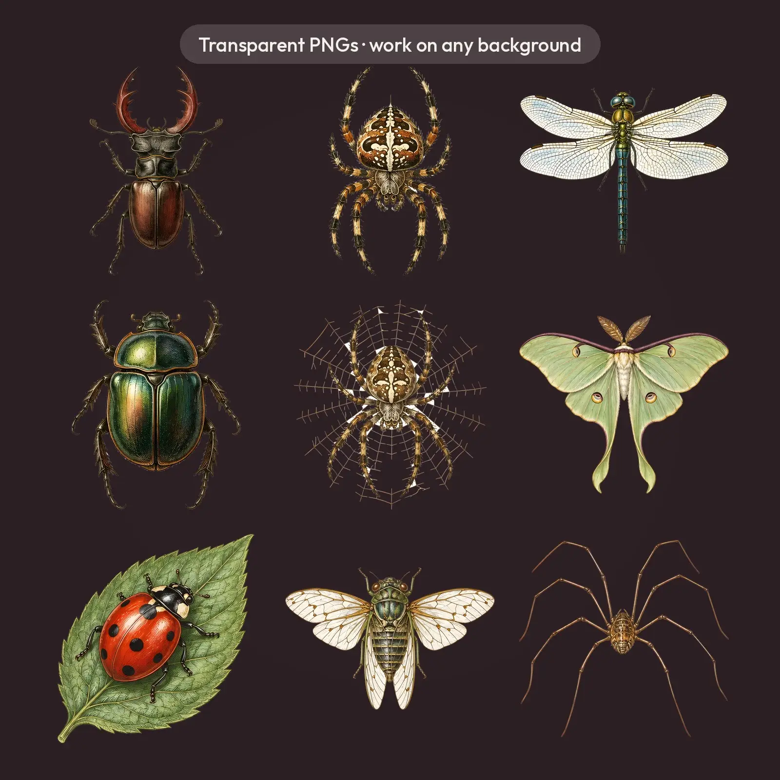 Vintage Halloween Moths and Insects Clip Art – 12 Engraved Specimen PNGs, preview 4 of 4