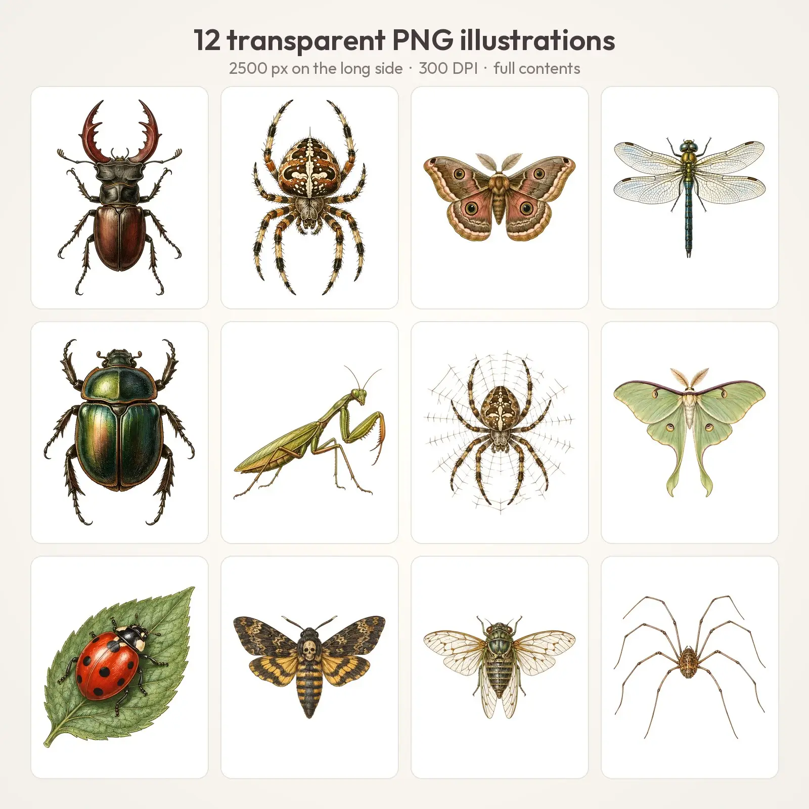 Vintage Halloween Moths and Insects Clip Art – 12 Engraved Specimen PNGs, preview 2 of 4