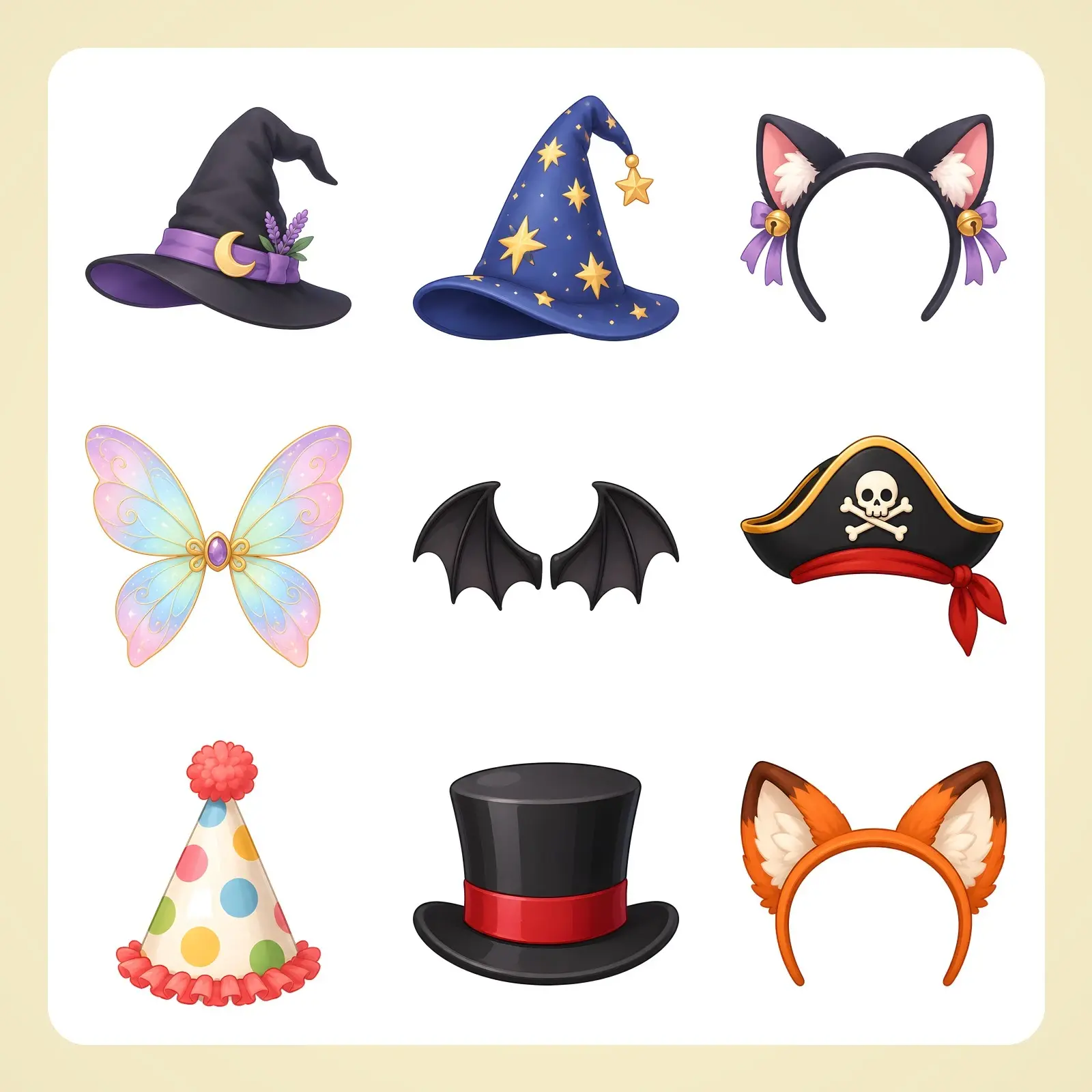 Dress-Up Props Clip Art – 12 Flat Cute Costume Accessories for Halloween Party preview