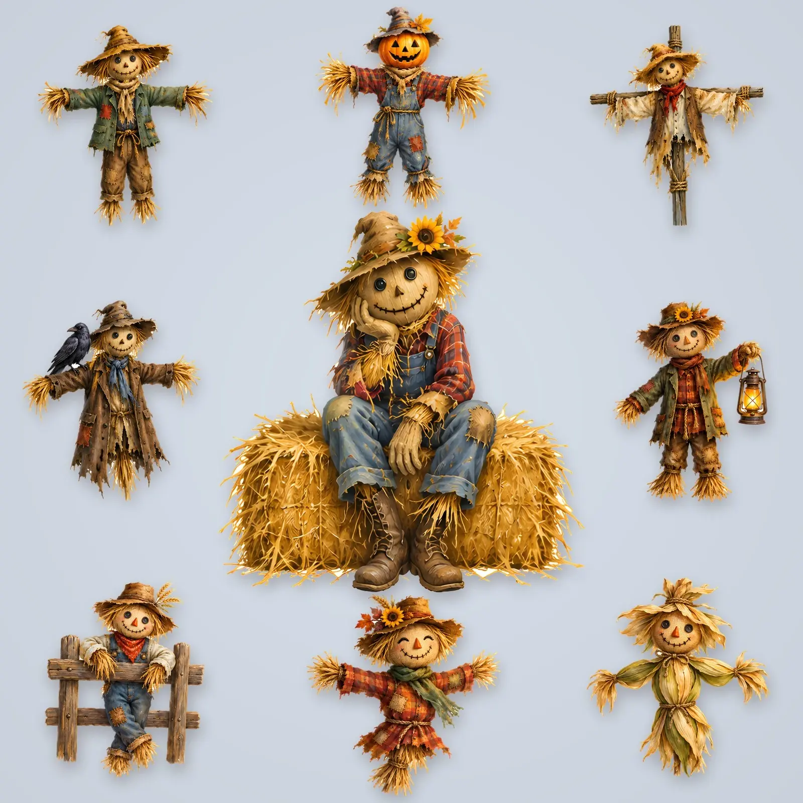 Cornfield Scarecrows Clip Art – 10 Oil Painted Harvest Scarecrows preview