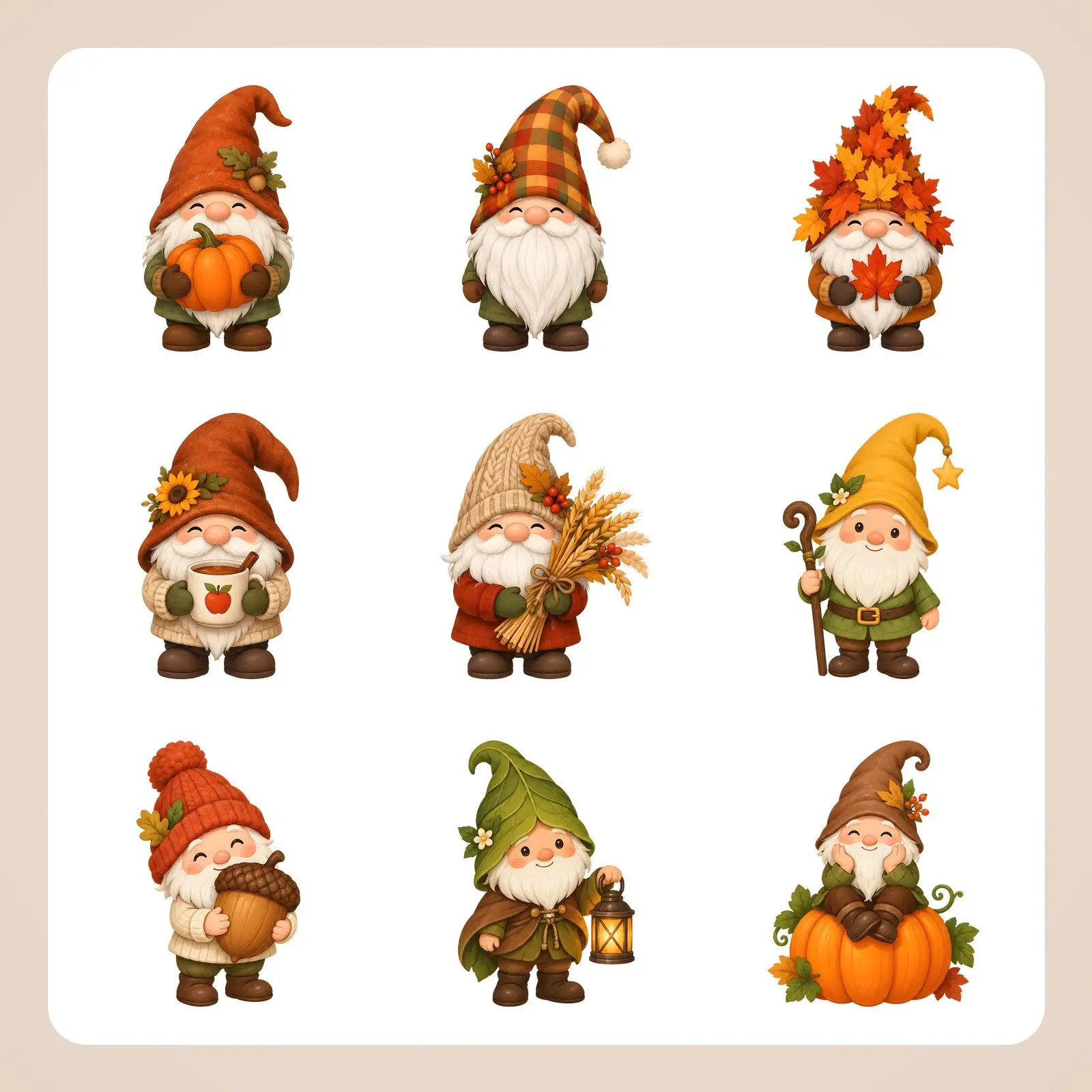 Autumn Gnomes Clip Art – 10 Flat Cute Fall Gnomes with Hats and Beards preview