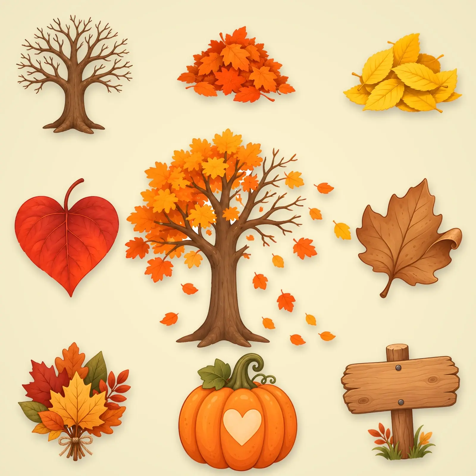 Thankful Tree Pieces Clip Art – 10 Flat Cute Gratitude Leaves and Branches preview