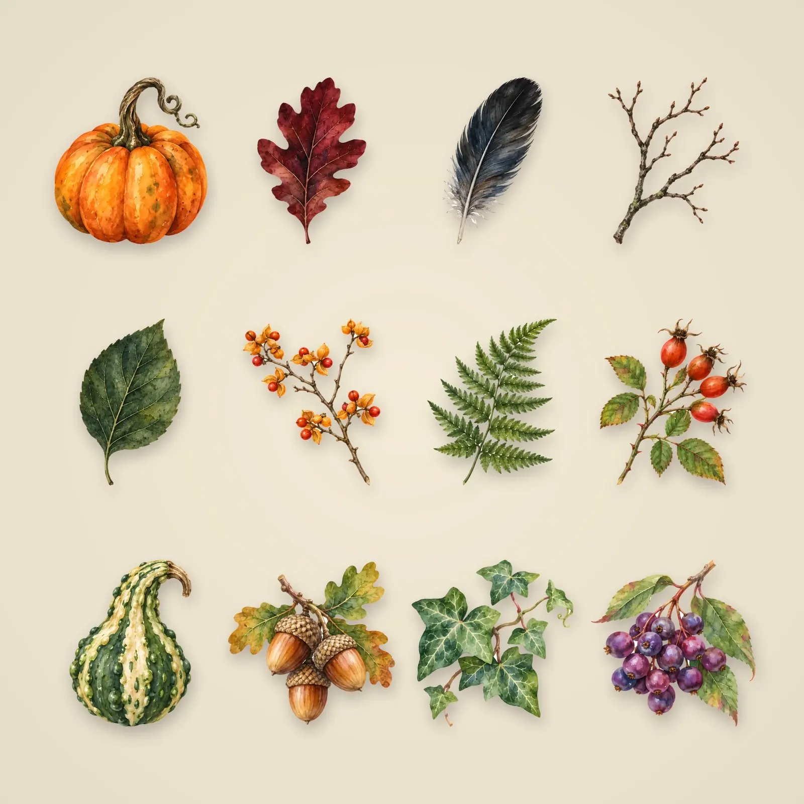 Midnight Pumpkin Wreath Elements Clip Art – 16 Moody Watercolor PNGs preview
