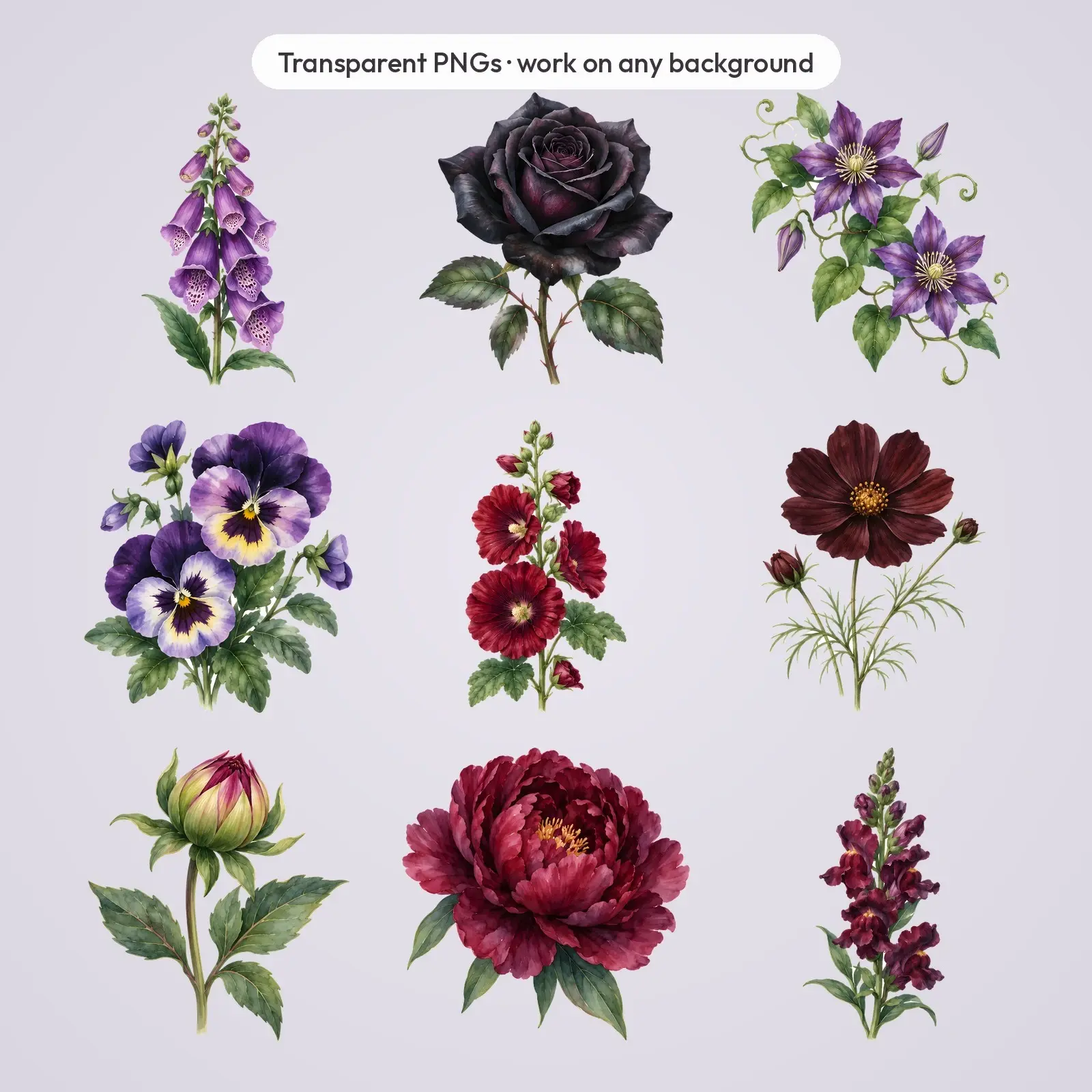 Witch's Garden Flowers Clip Art – 14 Moody Watercolor Blooms, preview 4 of 4