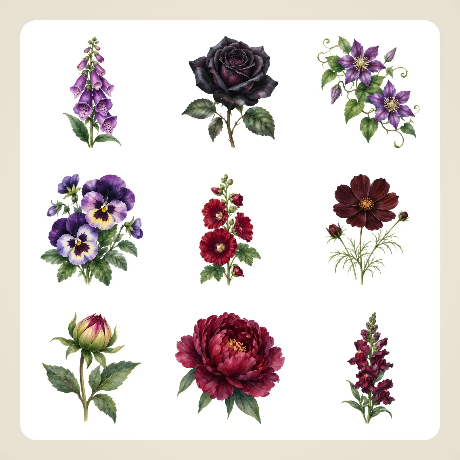 Witch's Garden Flowers Clip Art – 14 Moody Watercolor Blooms, preview 1 of 4