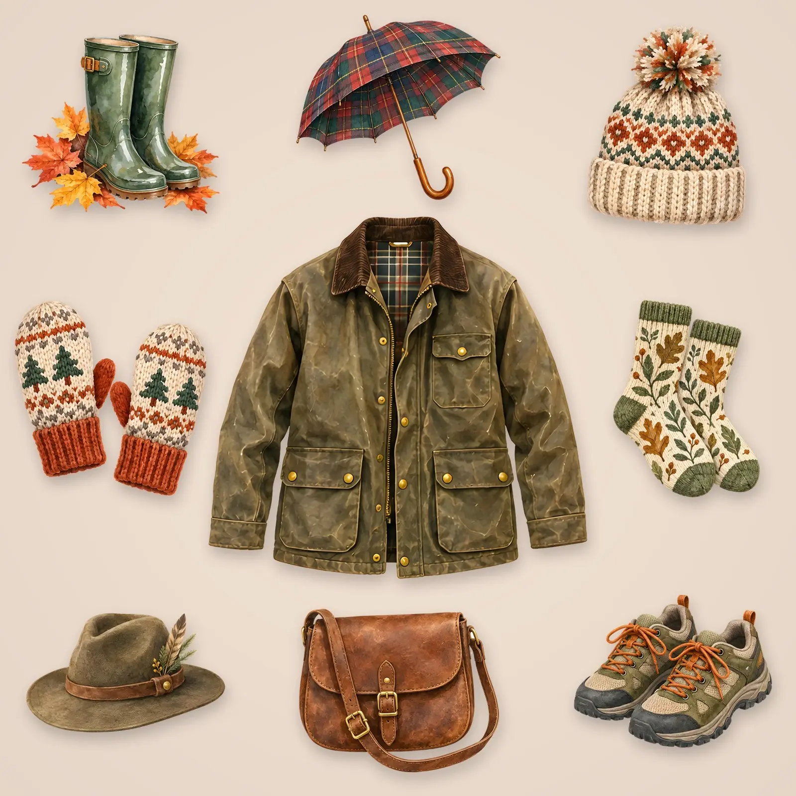Fall Boots, Mittens and Umbrellas Clip Art – 12 Watercolor Seasonal Accessories preview