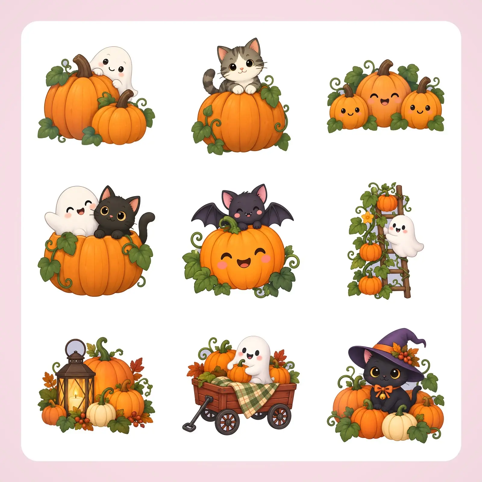 Cute Haunted Pumpkin Patch Scenes Clip Art – 12 Flat Spooky-Cute Mini Scenes preview