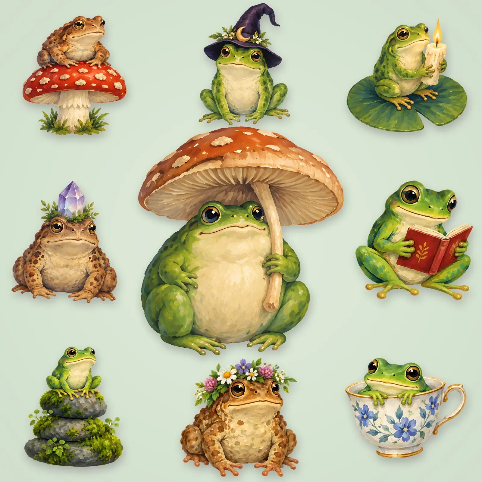 Mystic Frogs and Toads Clip Art – 10 Gouache Witchy Amphibians preview