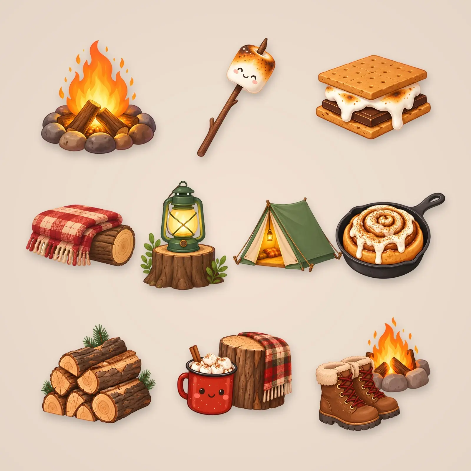 Bonfire Night Clip Art – 10 Flat Cute Campfire and S'mores Illustrations preview