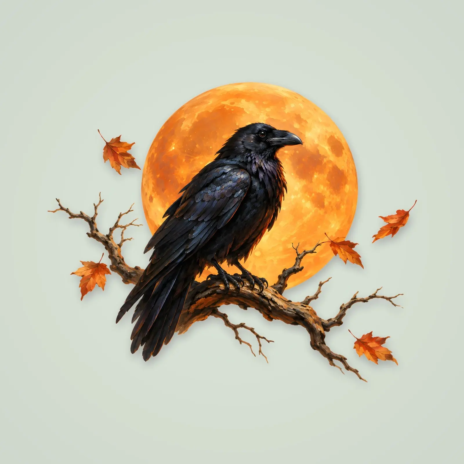 Raven and Harvest Moon – Single Oil Painted Halloween Illustration, 4200 px PNG and JPG preview