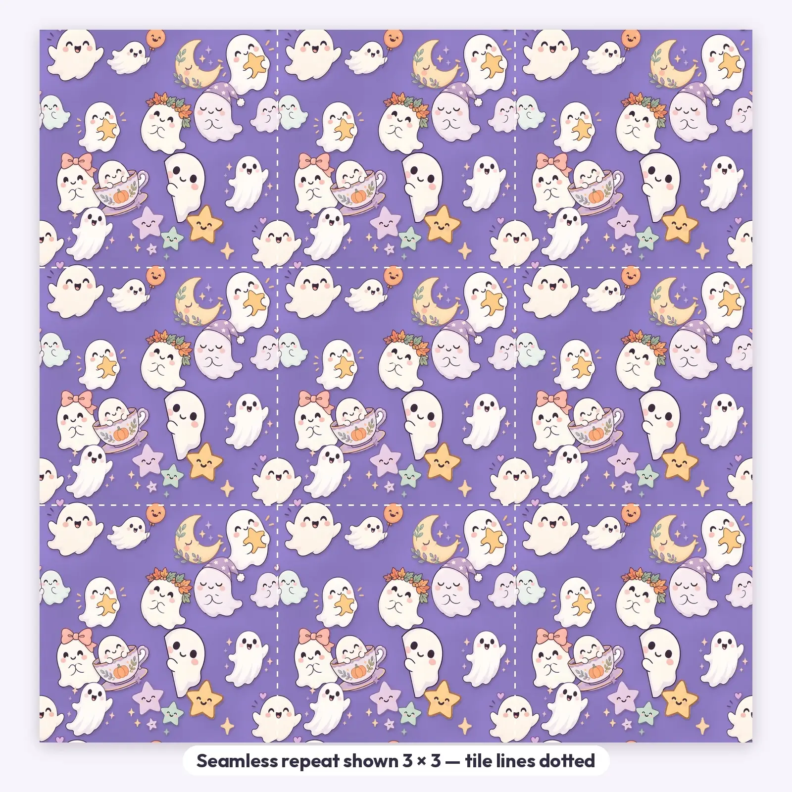 Sleepy Pastel Ghost Digital Scrapbook Paper – 12 Seamless Backgrounds, 12x12 in, preview 2 of 4