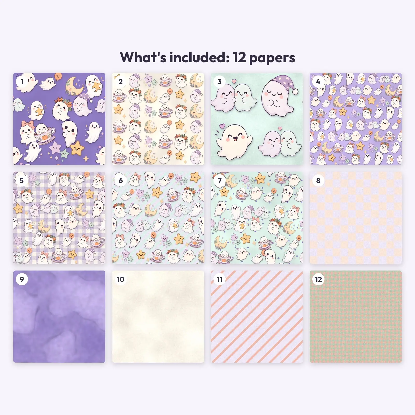 Sleepy Pastel Ghost Digital Scrapbook Paper – 12 Seamless Backgrounds, 12x12 in, preview 3 of 4