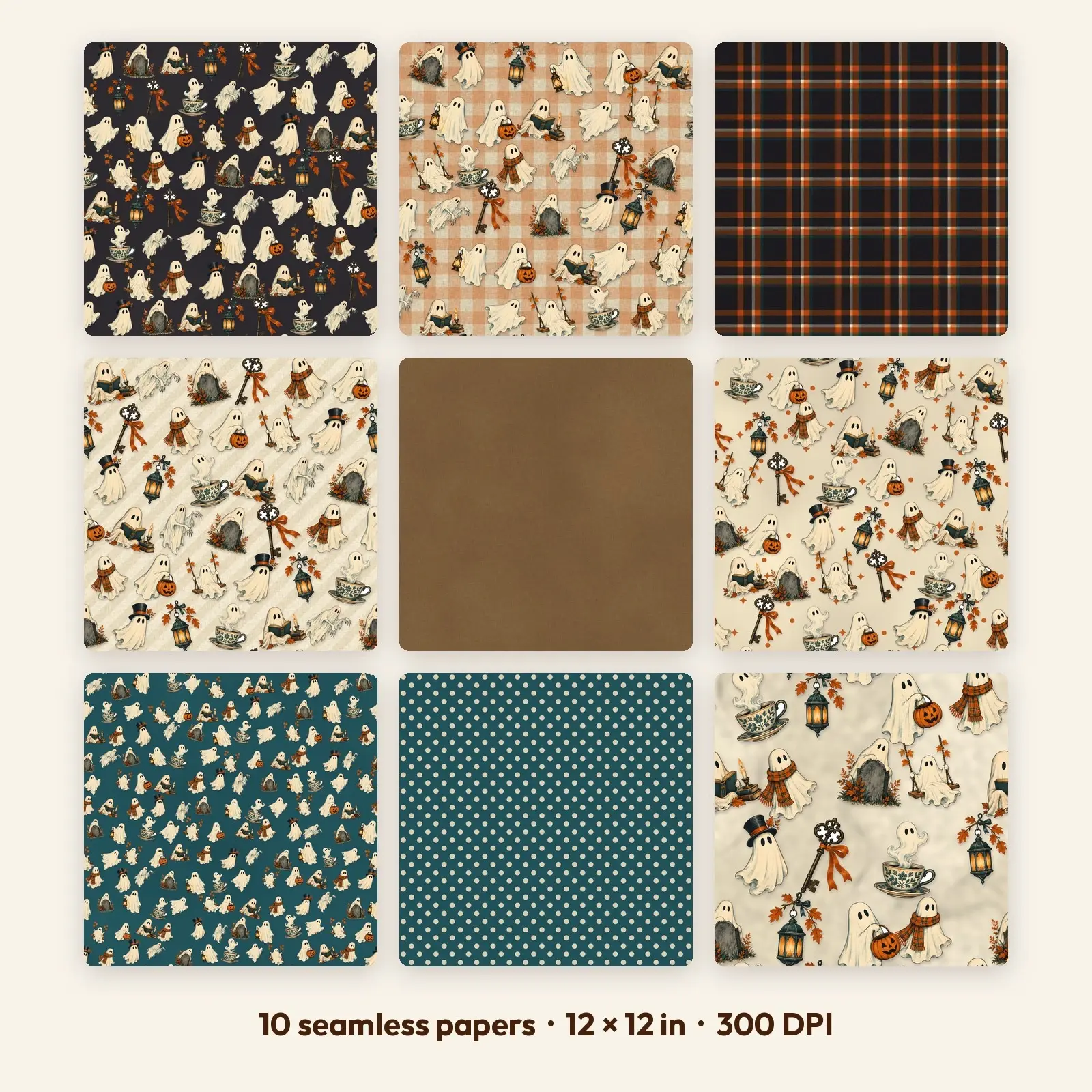 Lantern Light Vintage Ghost Seamless Digital Paper Pack – 10 Printable 12x12 Patterns preview
