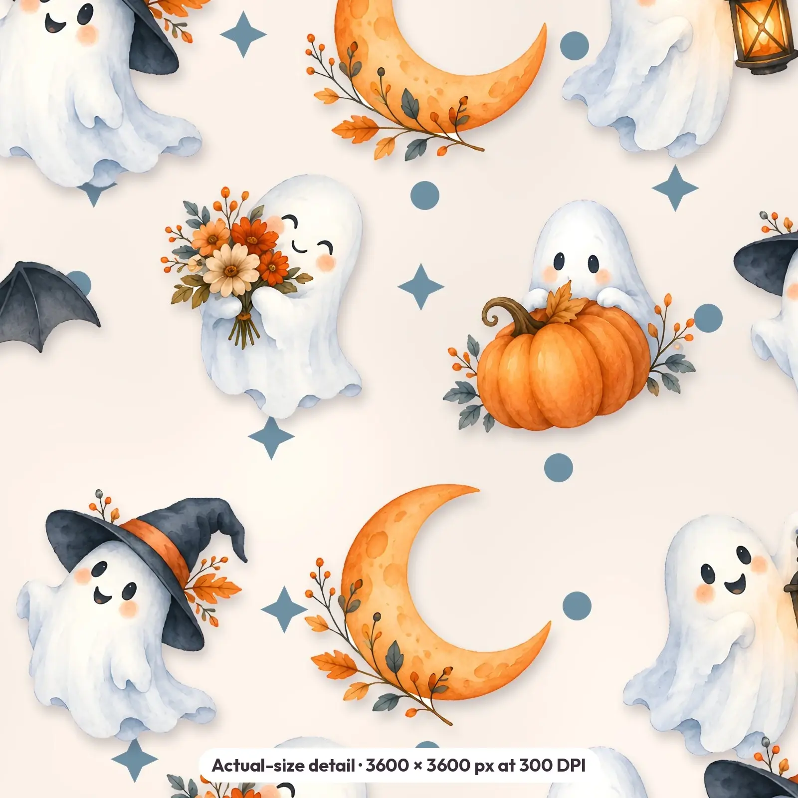 11 Watercolor Boo Ghost Seamless Backgrounds – Digital Paper Pack, 300 DPI JPG + PNG, preview 4 of 4