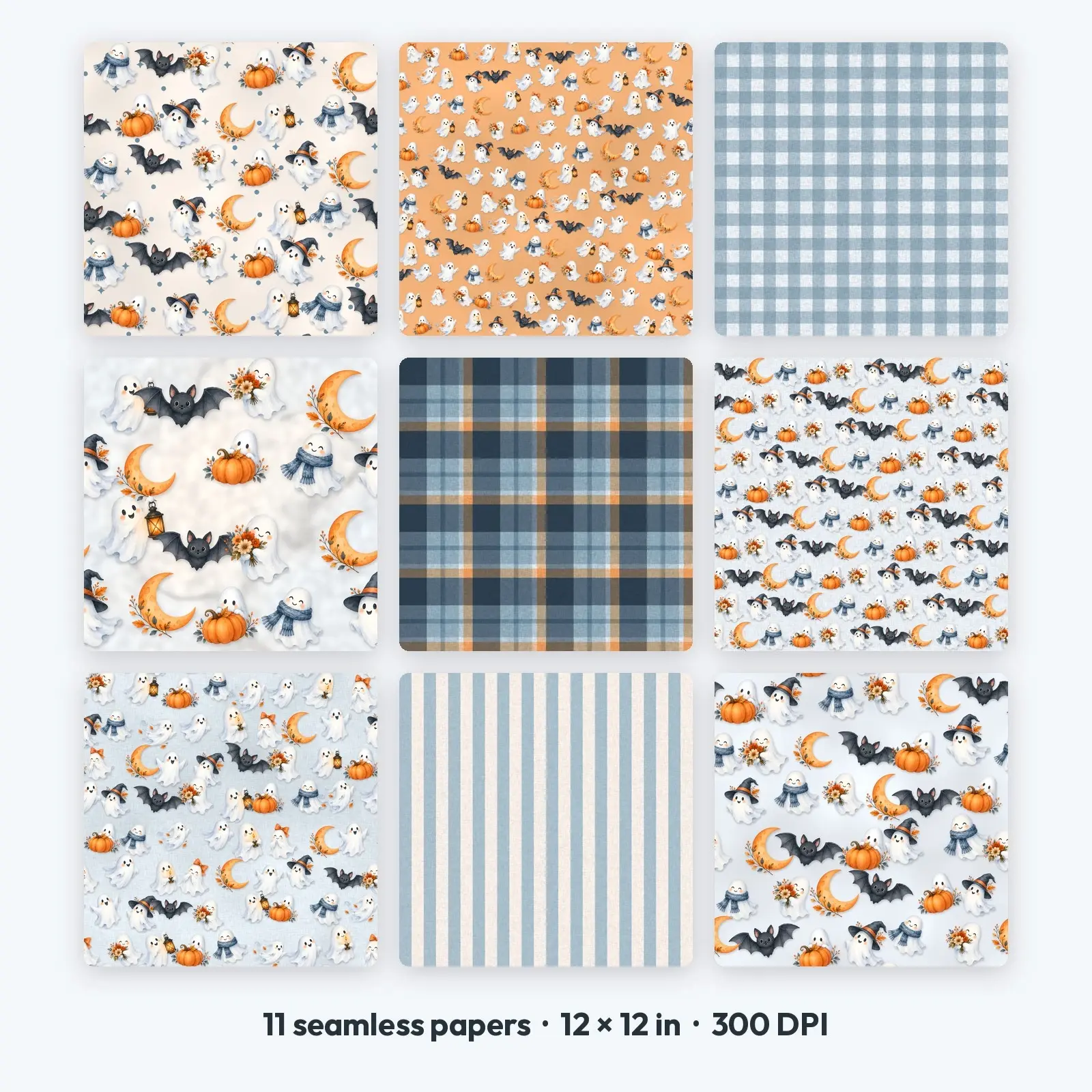 11 Watercolor Boo Ghost Seamless Backgrounds – Digital Paper Pack, 300 DPI JPG + PNG, preview 1 of 4