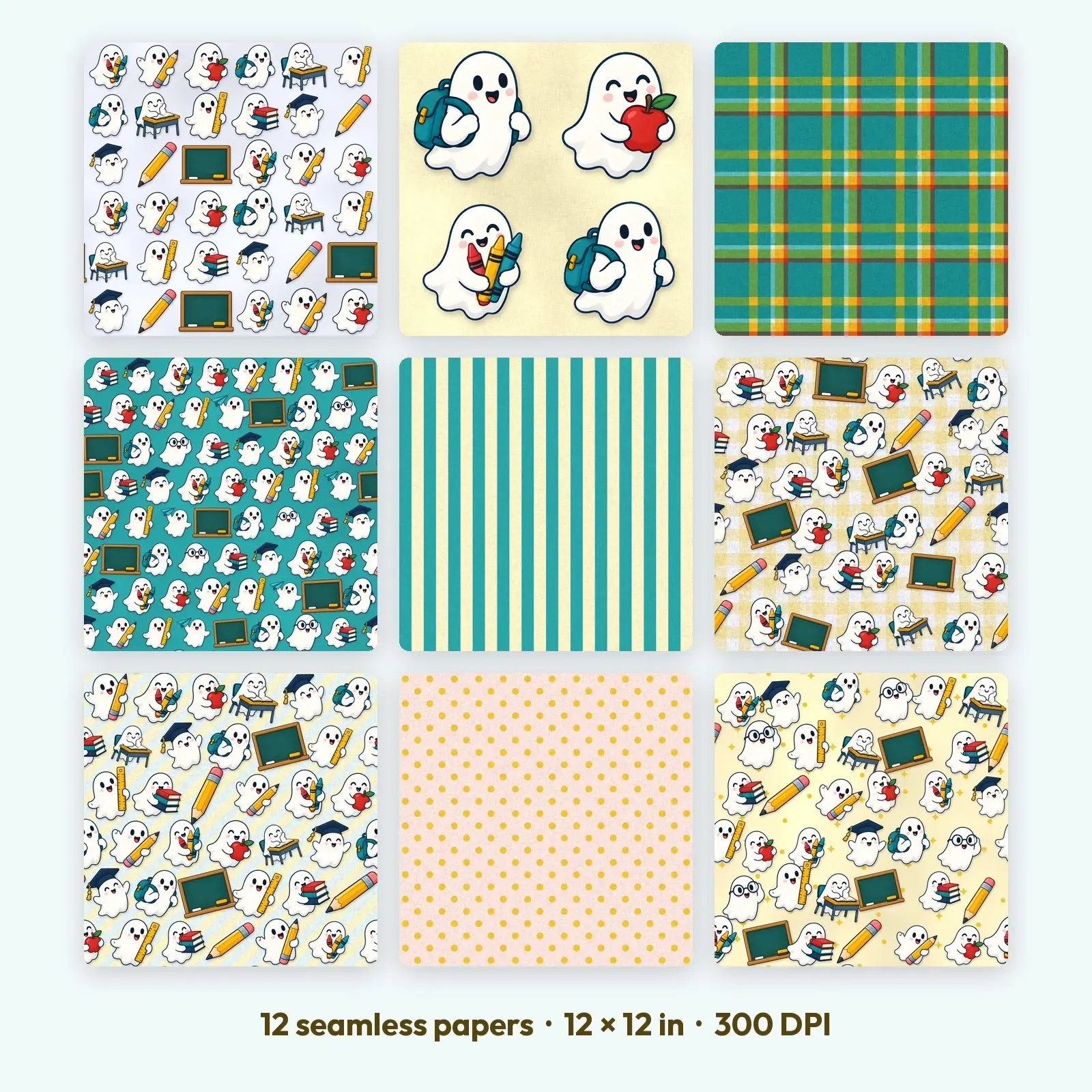 Friendly Classroom Ghost Seamless Digital Paper Pack – 12 Printable 12x12 Patterns preview