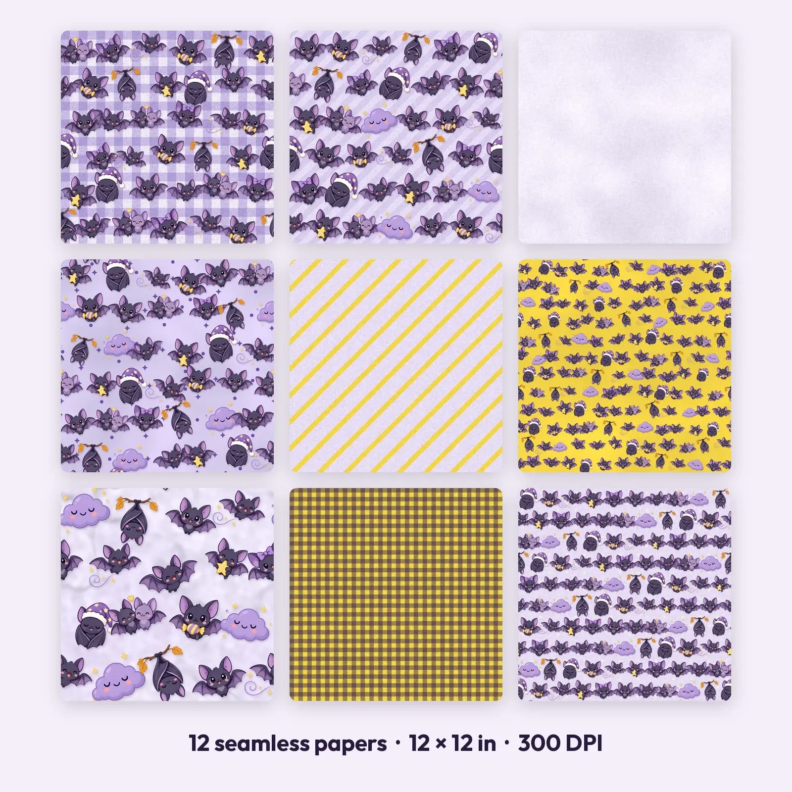 12 Tiny Bat Night Sky Seamless Backgrounds – Digital Paper Pack, 300 DPI JPG preview