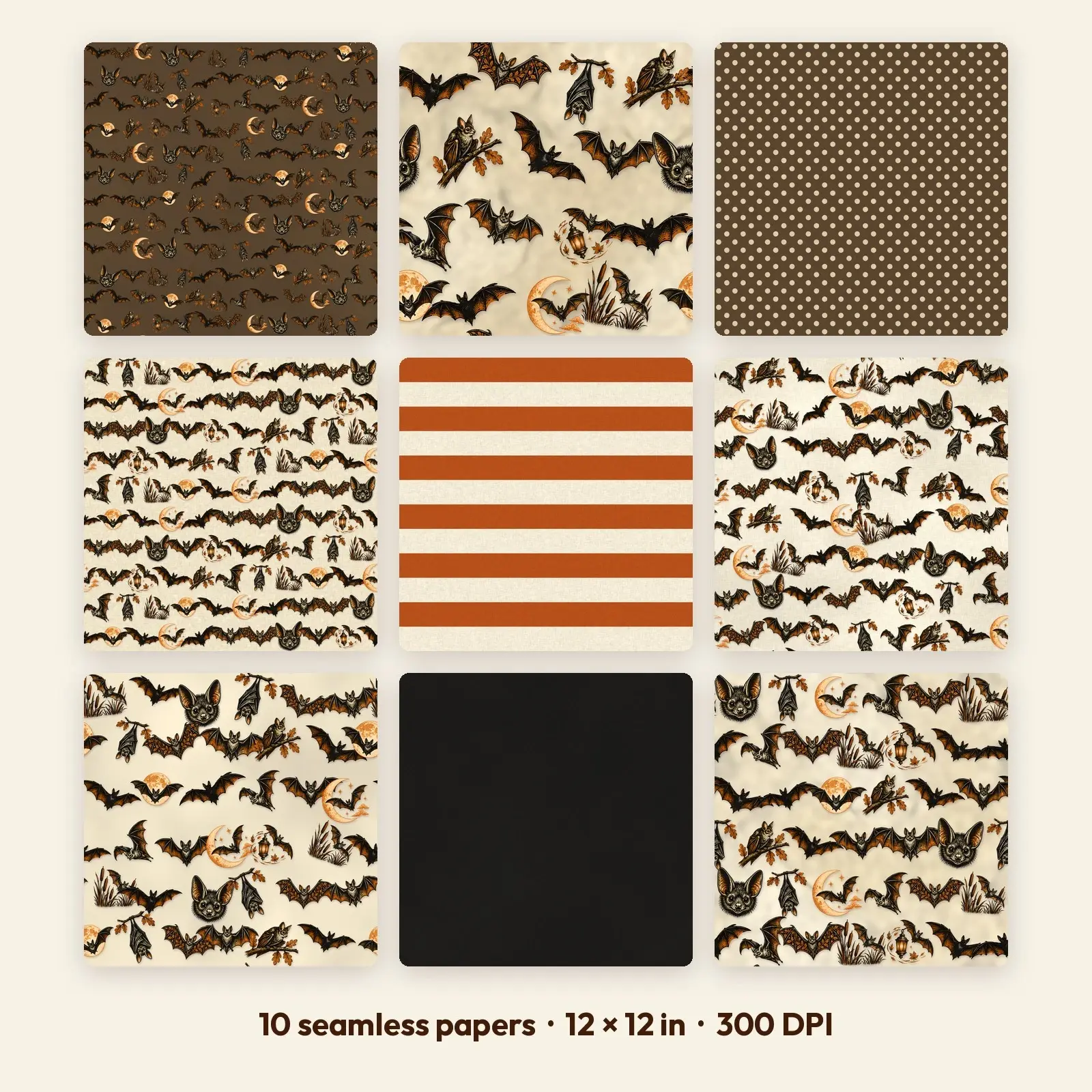 Woodcut Vintage Bat Seamless Patterns – 10 Digital Papers, 12x12 JPG preview