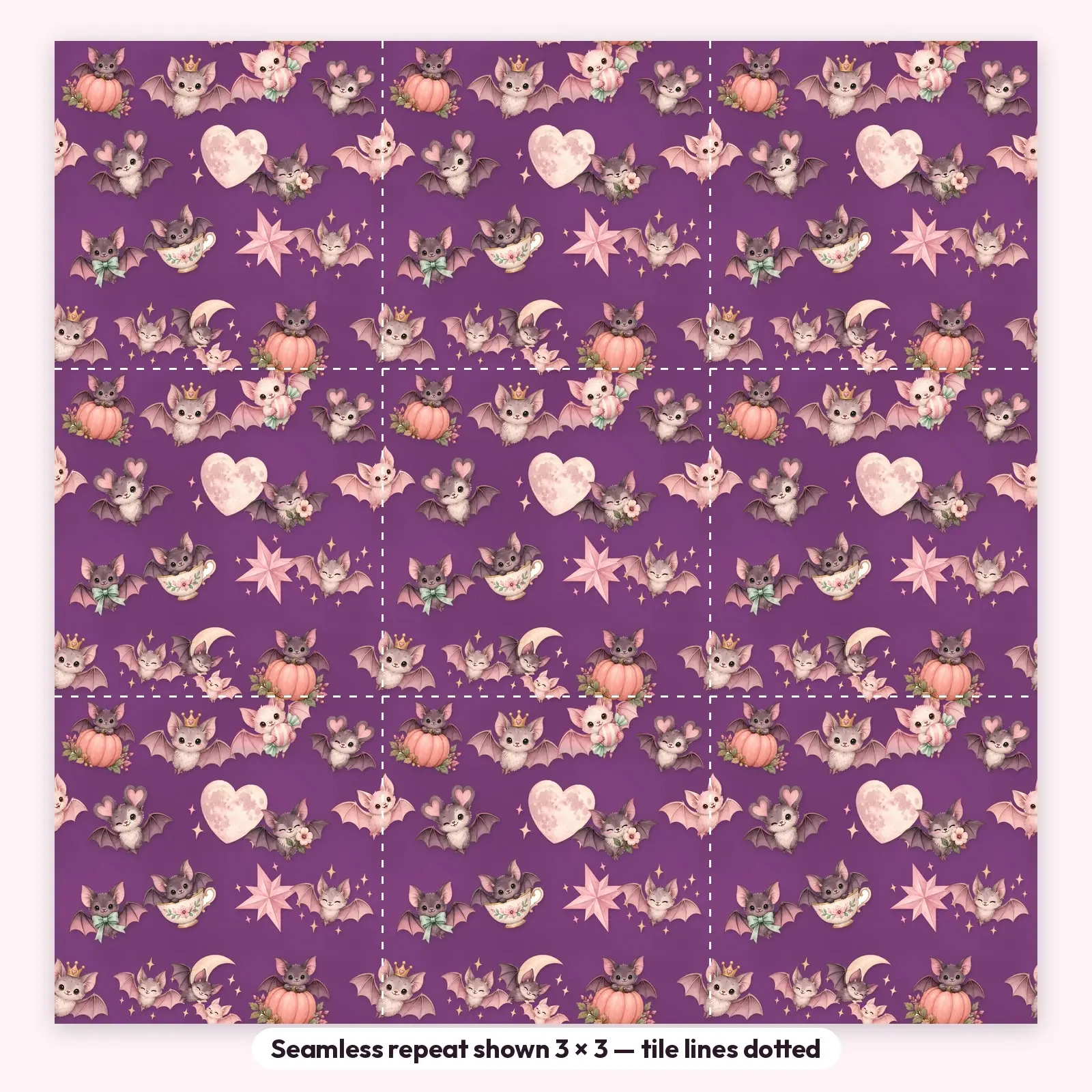 Pastel Pink Bat Seamless Digital Paper Pack – 13 Printable 12x12 Patterns, preview 2 of 4