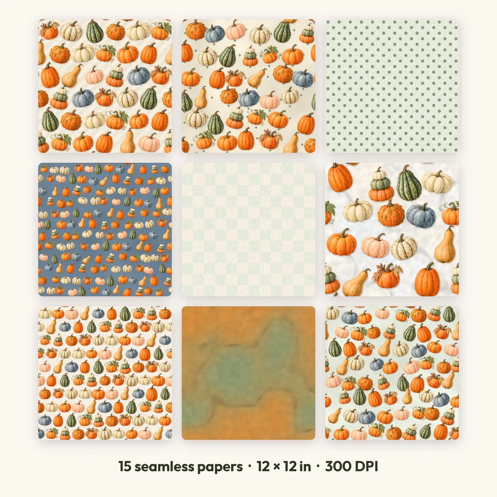Heirloom Pumpkin Patch Seamless Patterns – 15 Digital Papers, 12x12 JPG preview