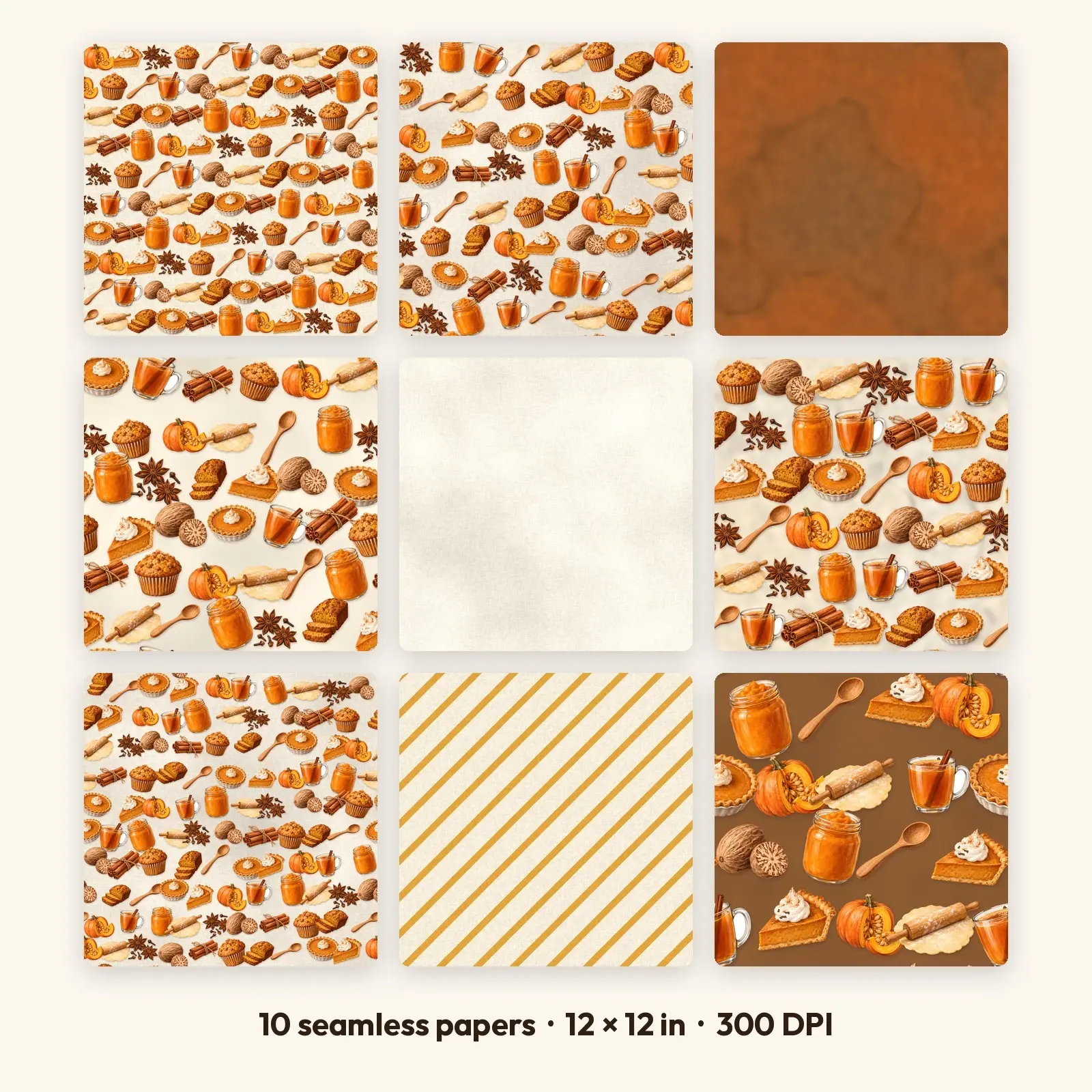 Pumpkin Spice Kitchen Seamless Digital Paper Pack – 10 Printable 12x12 Patterns preview