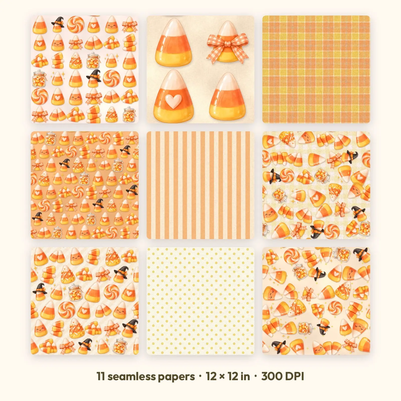 Candy Corn Pastel Dreams Seamless Patterns – 11 Digital Papers, 12x12 JPG + PNG preview