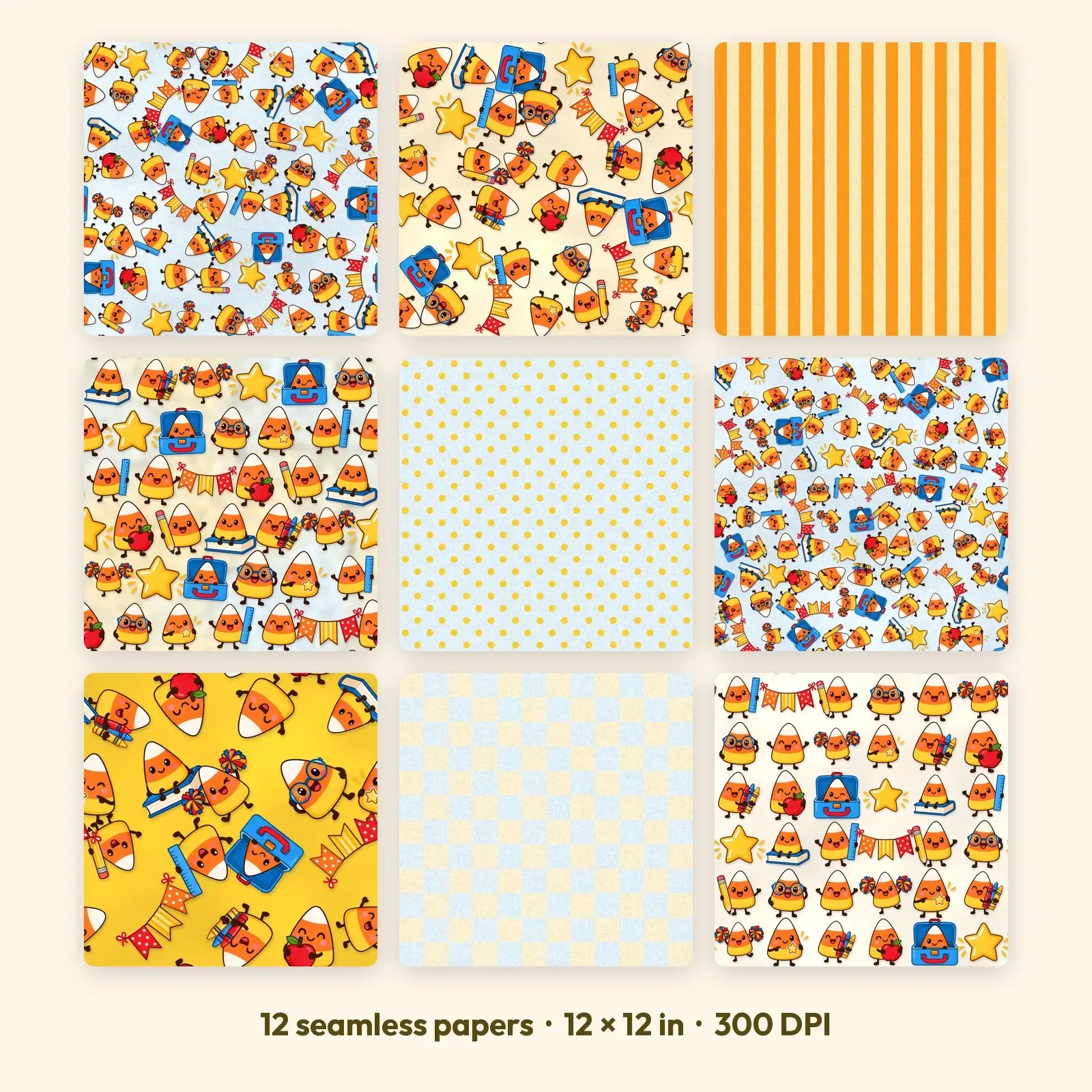 12 Candy Corn Classroom Party Seamless Backgrounds – Digital Paper Pack, 300 DPI JPG preview