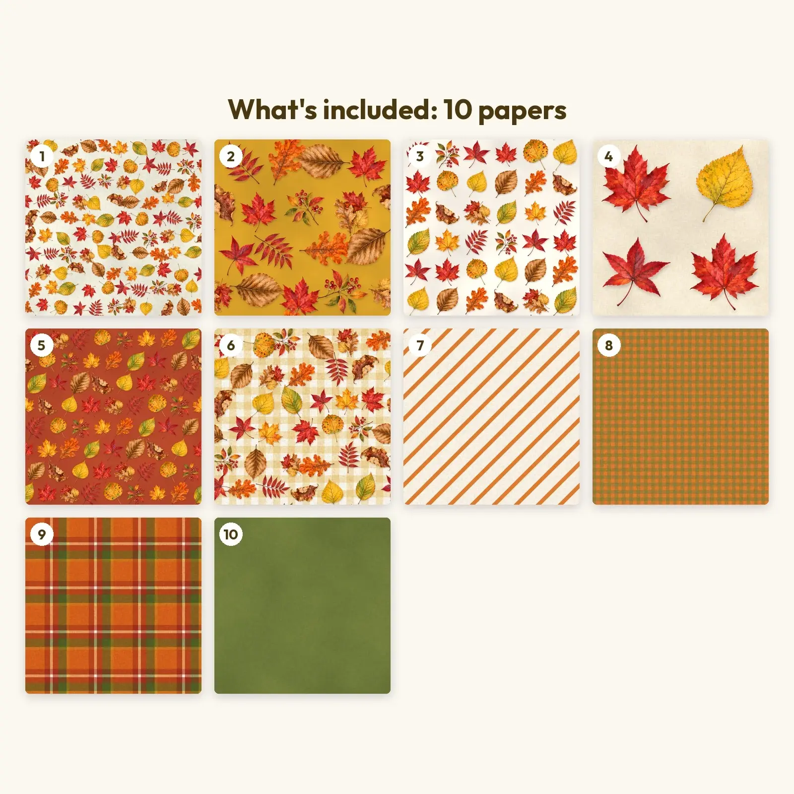 Watercolor Autumn Leaves Seamless Patterns – 10 Digital Papers, 12x12 JPG + PNG, preview 3 of 4