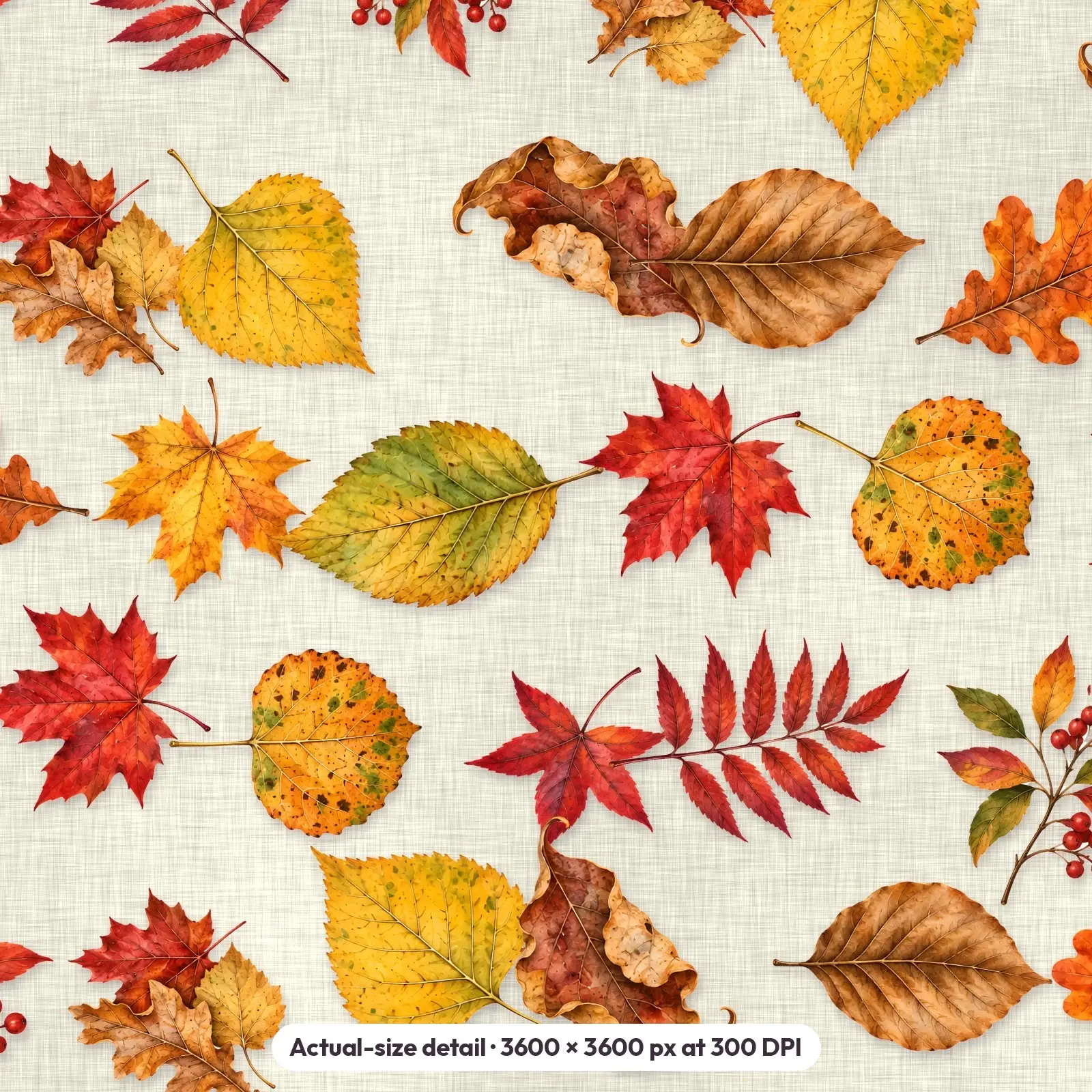 Watercolor Autumn Leaves Seamless Patterns – 10 Digital Papers, 12x12 JPG + PNG, preview 4 of 4