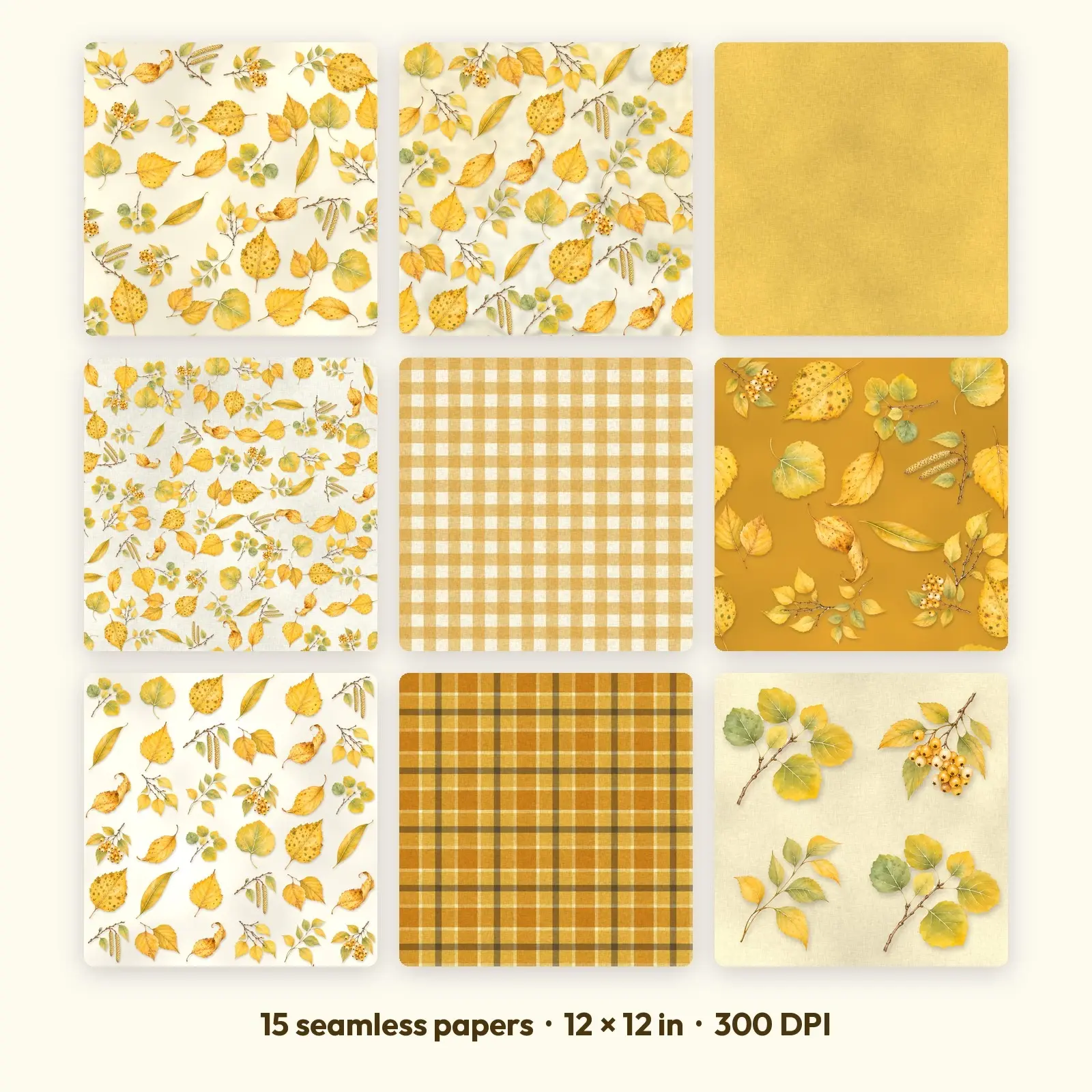 Golden Birch and Aspen Seamless Patterns – 15 Digital Papers, 12x12 JPG preview