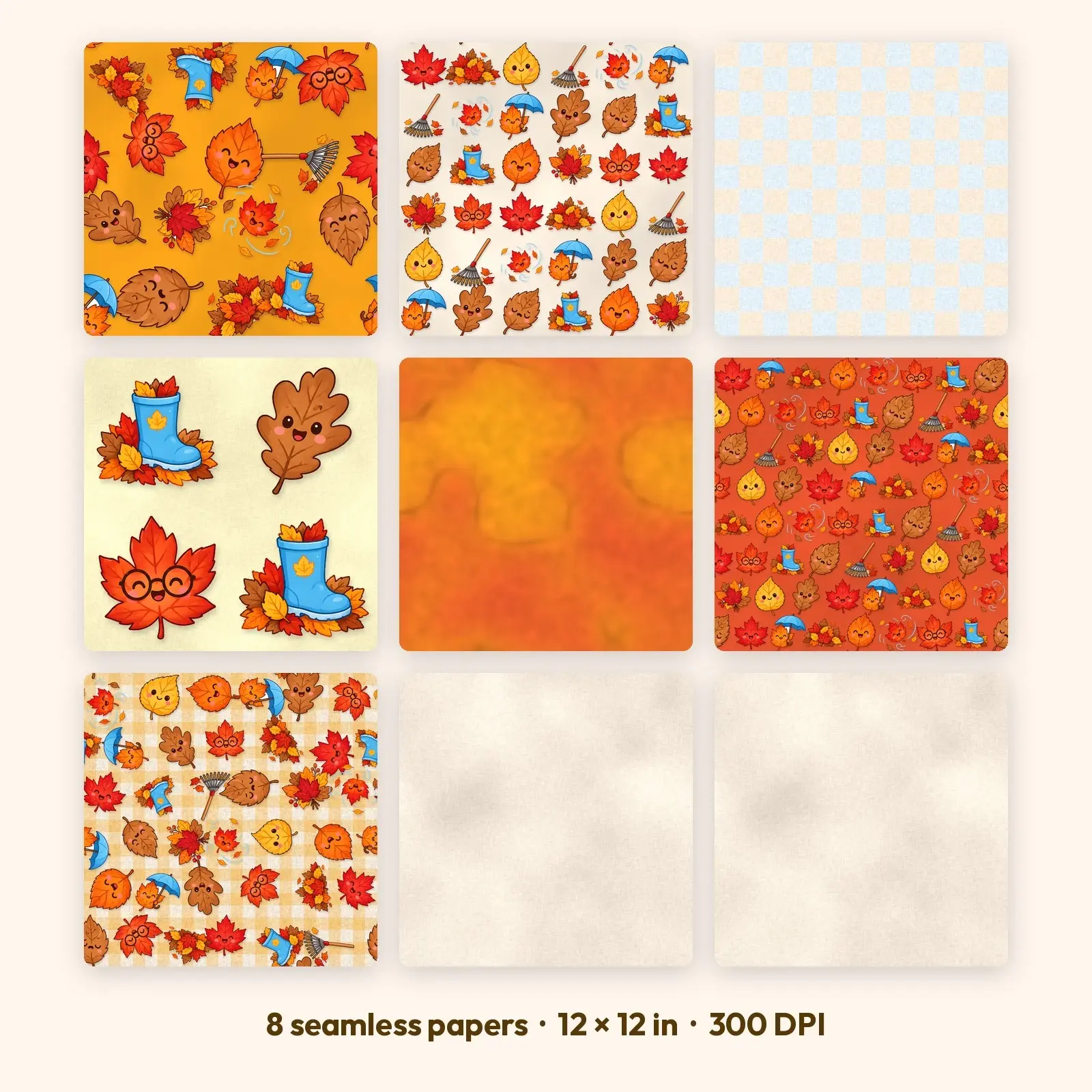 Leaf Pile Kids Fun Digital Scrapbook Paper – 8 Seamless Backgrounds, 12x12 in preview
