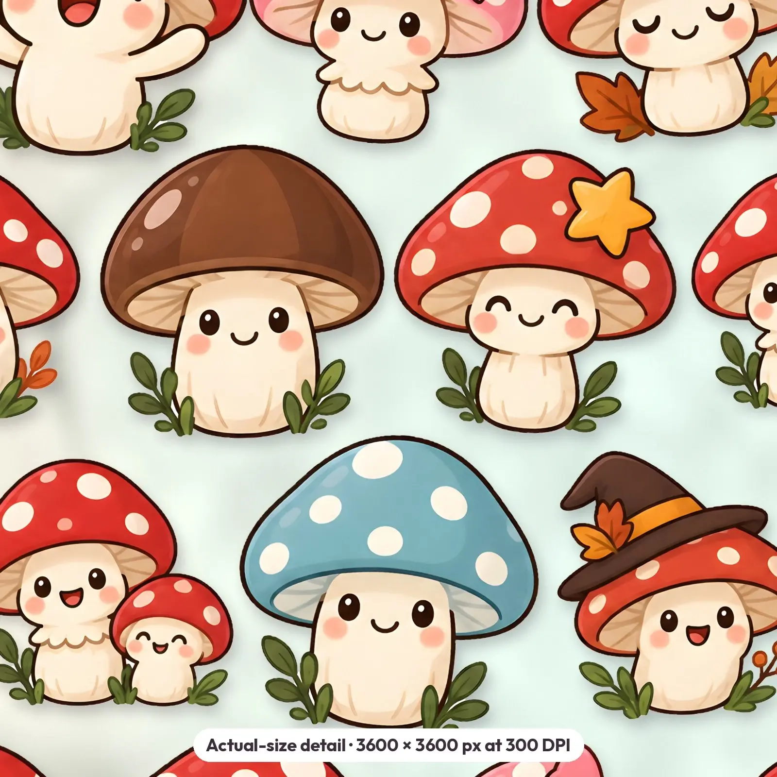 Kawaii Mushroom Friends Digital Scrapbook Paper – 12 Seamless Backgrounds, 12x12 in, preview 4 of 4
