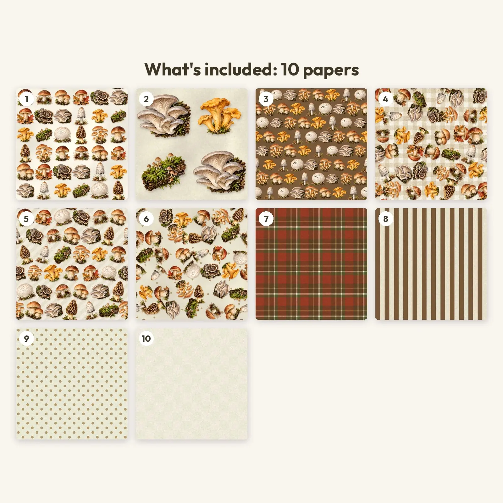Forest Floor Mushrooms Seamless Digital Paper Pack – 10 Printable 12x12 Patterns, preview 3 of 4