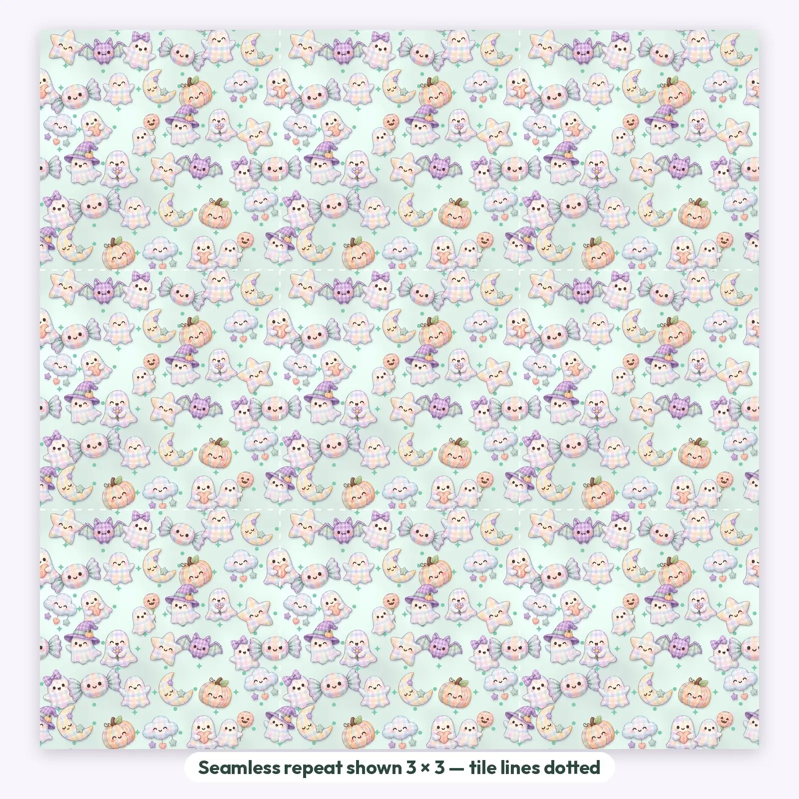 Pastel Gingham Ghosts Seamless Patterns – 12 Digital Papers, 12x12 JPG, preview 2 of 4