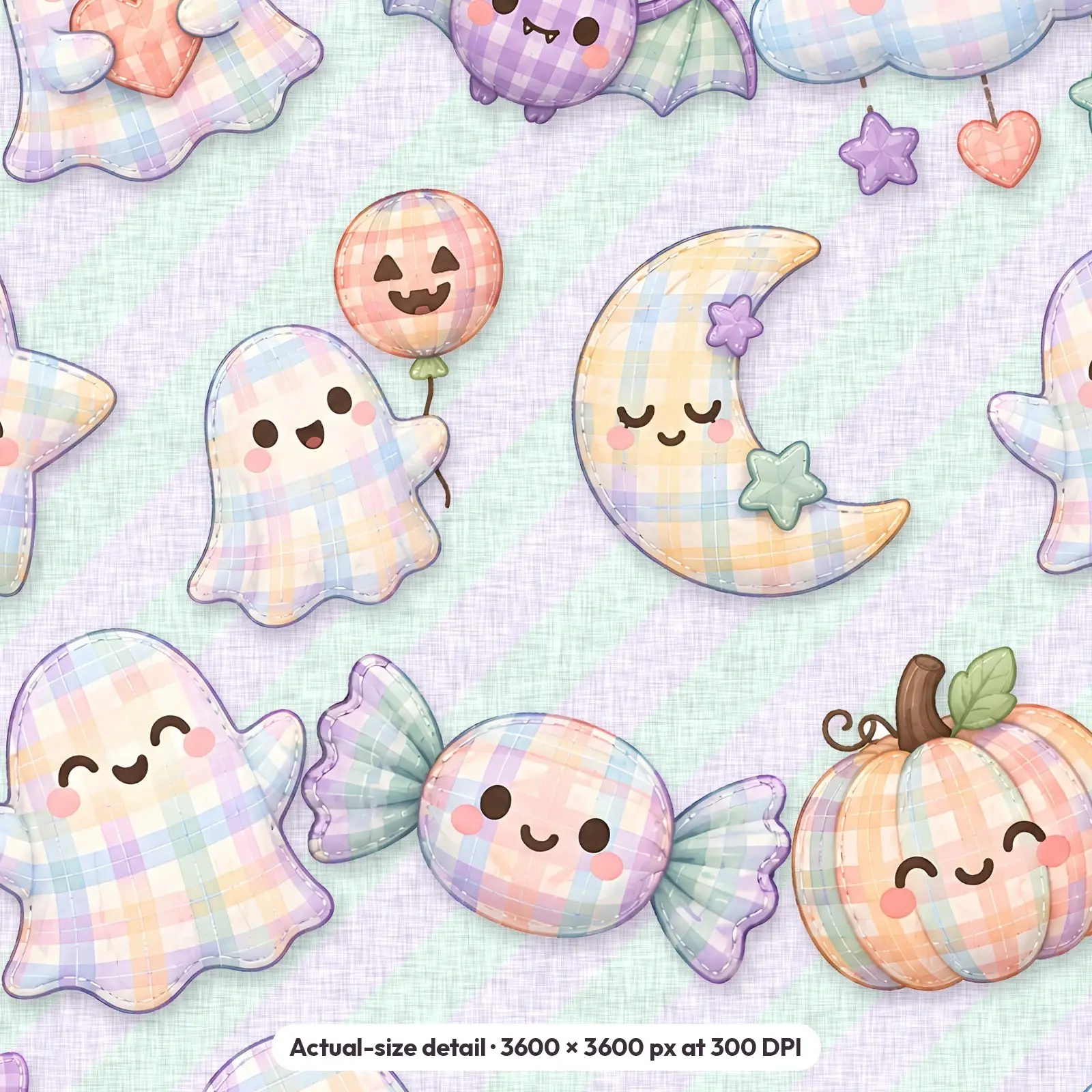 Pastel Gingham Ghosts Seamless Patterns – 12 Digital Papers, 12x12 JPG, preview 4 of 4