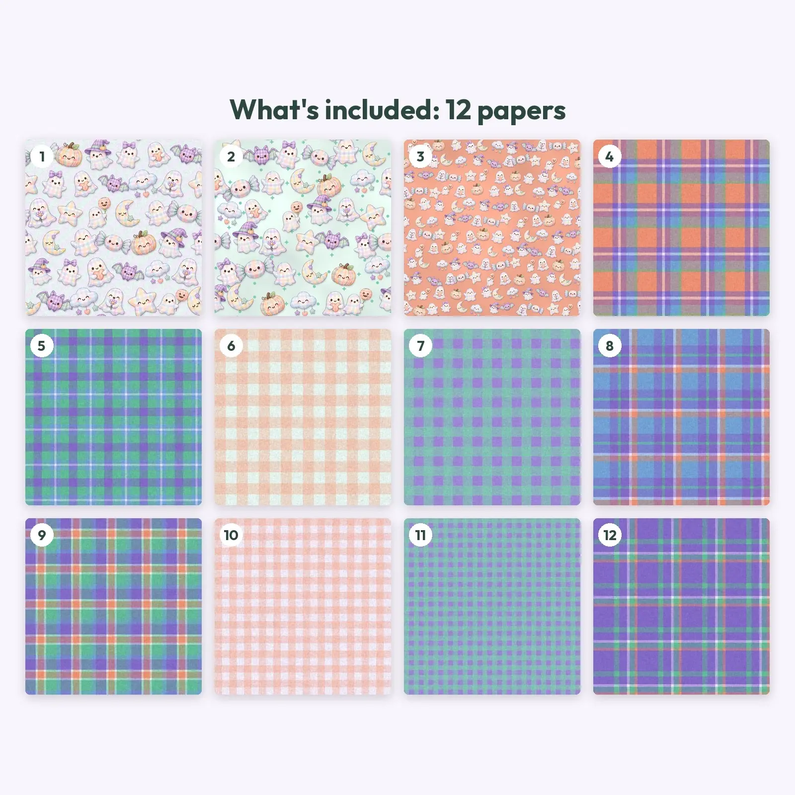 Pastel Gingham Ghosts Seamless Patterns – 12 Digital Papers, 12x12 JPG, preview 3 of 4