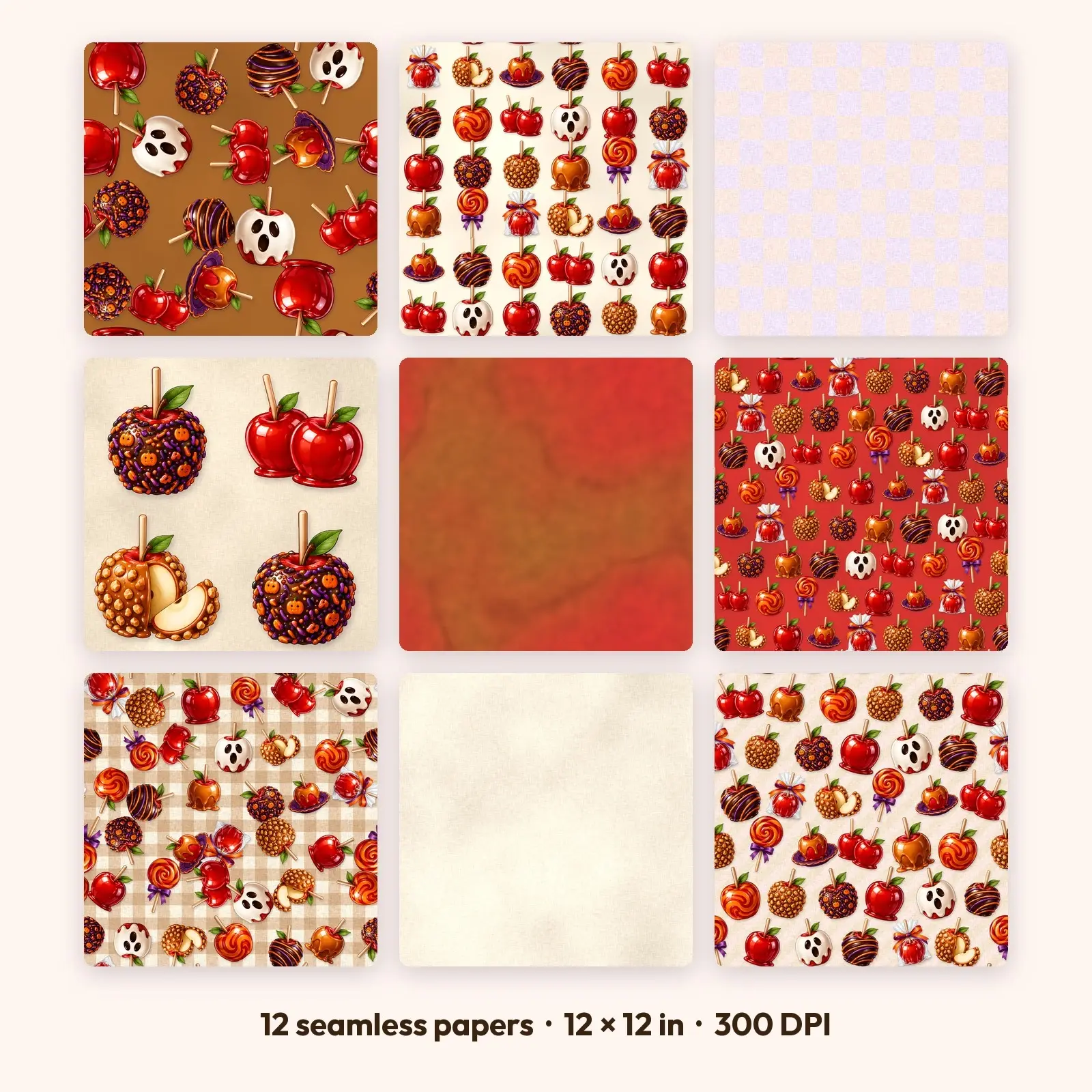 12 Caramel Apple Treats Seamless Backgrounds – Digital Paper Pack, 300 DPI JPG preview