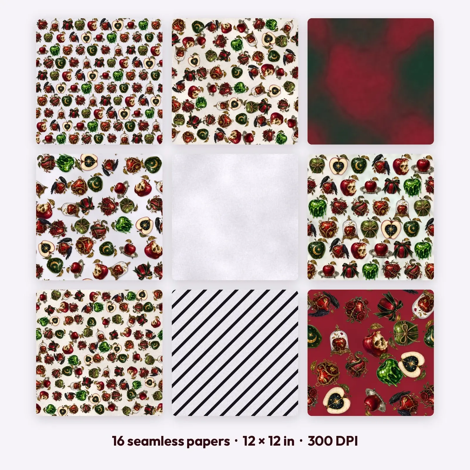 Poison Apple Apothecary Seamless Digital Paper Pack – 16 Printable 12x12 Patterns preview