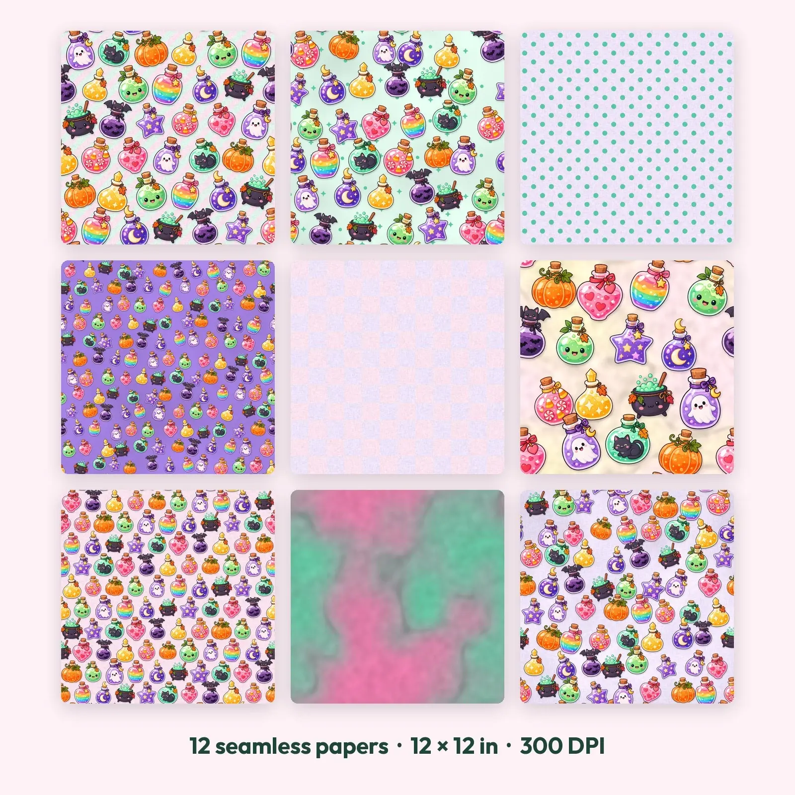 Bubbling Kawaii Potions Seamless Digital Paper Pack – 12 Printable 12x12 Patterns preview